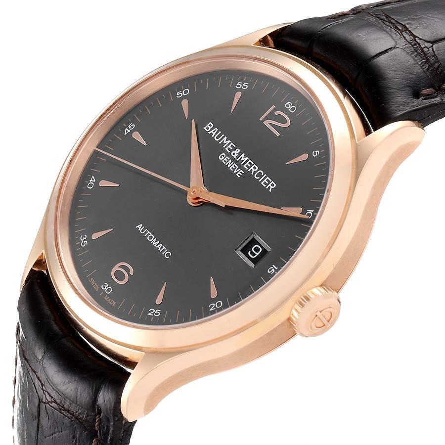 Baume Mercier Montre pour homme Clifton en or rose 18 carats avec cadran gris 10059 Excellent état - En vente à Atlanta, GA