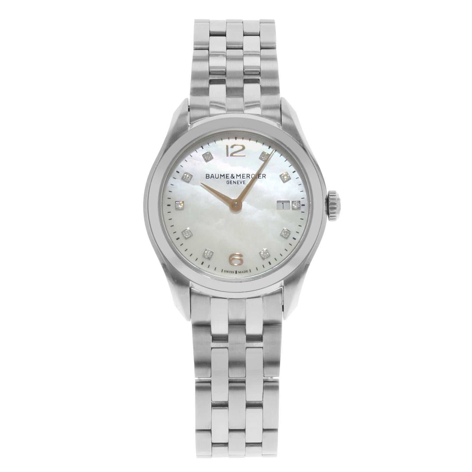 Baume & Mercier Clifton Mother-of-Pearl Diamonds Steel Quartz Watch MOA10176