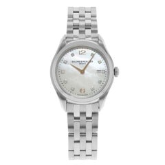 Used Baume & Mercier Clifton Mother-of-Pearl Diamonds Steel Quartz Watch MOA10176