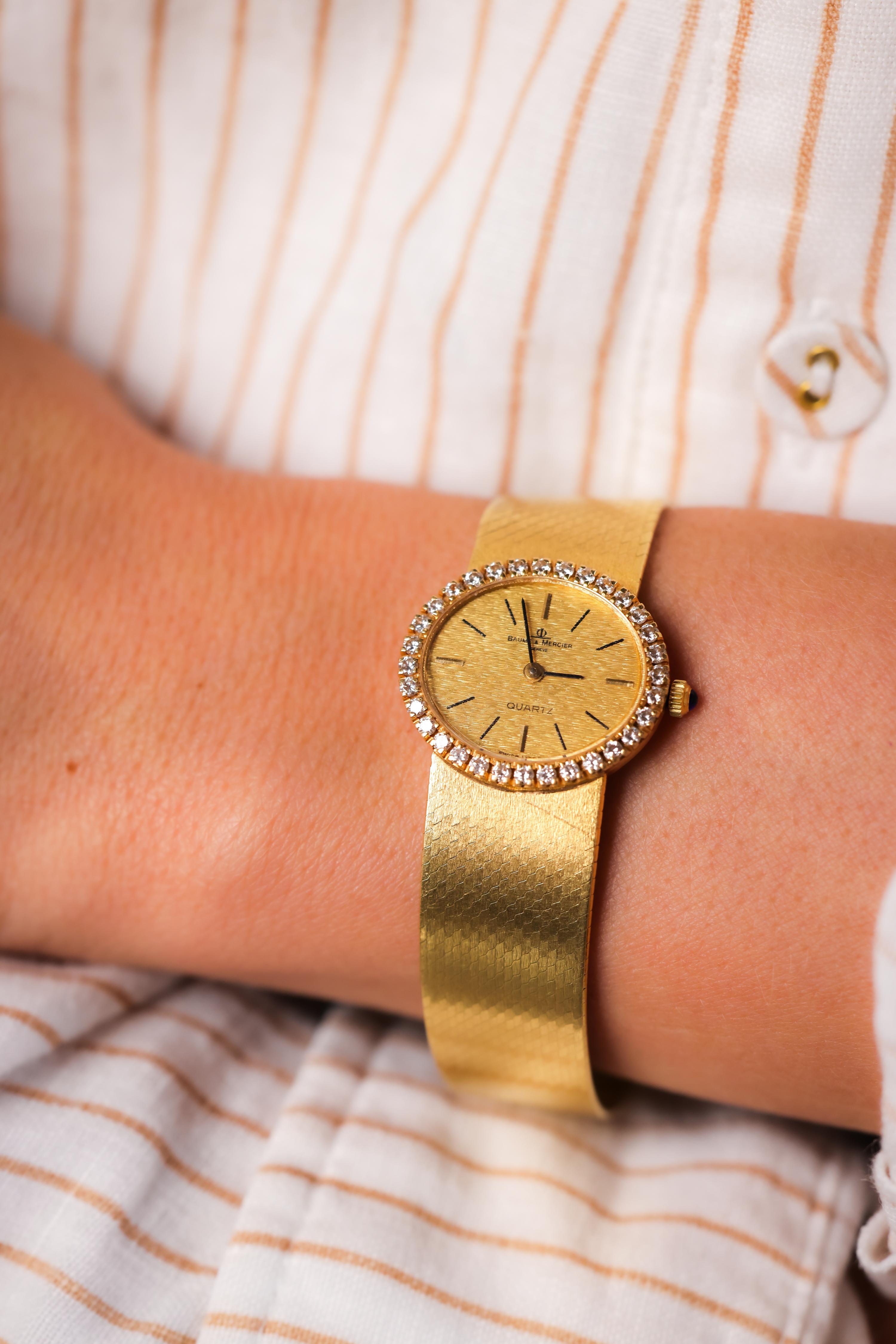 Brilliant Cut Baume & Mercier Diamond 18K Yellow Gold Wristwatch