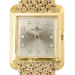 Baume & Mercier Diamond Square Textured Yellow Gold Wristwatch