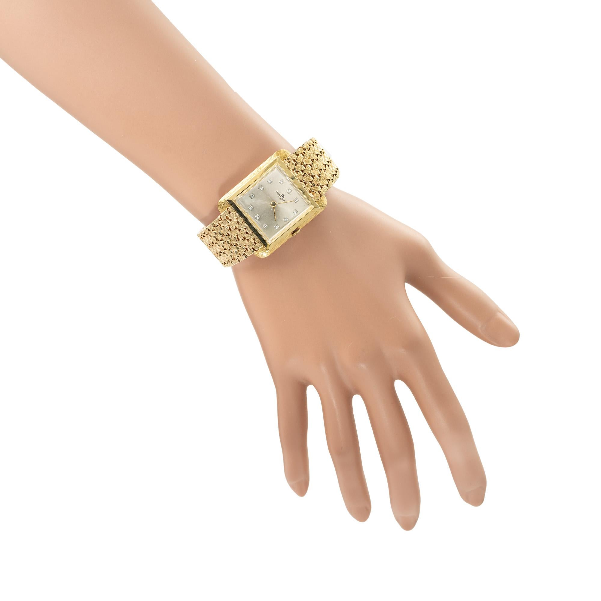 Reloj de pulsera Baume & Mercier Cuadrado Diamante Oro Amarillo Texturado en venta 3