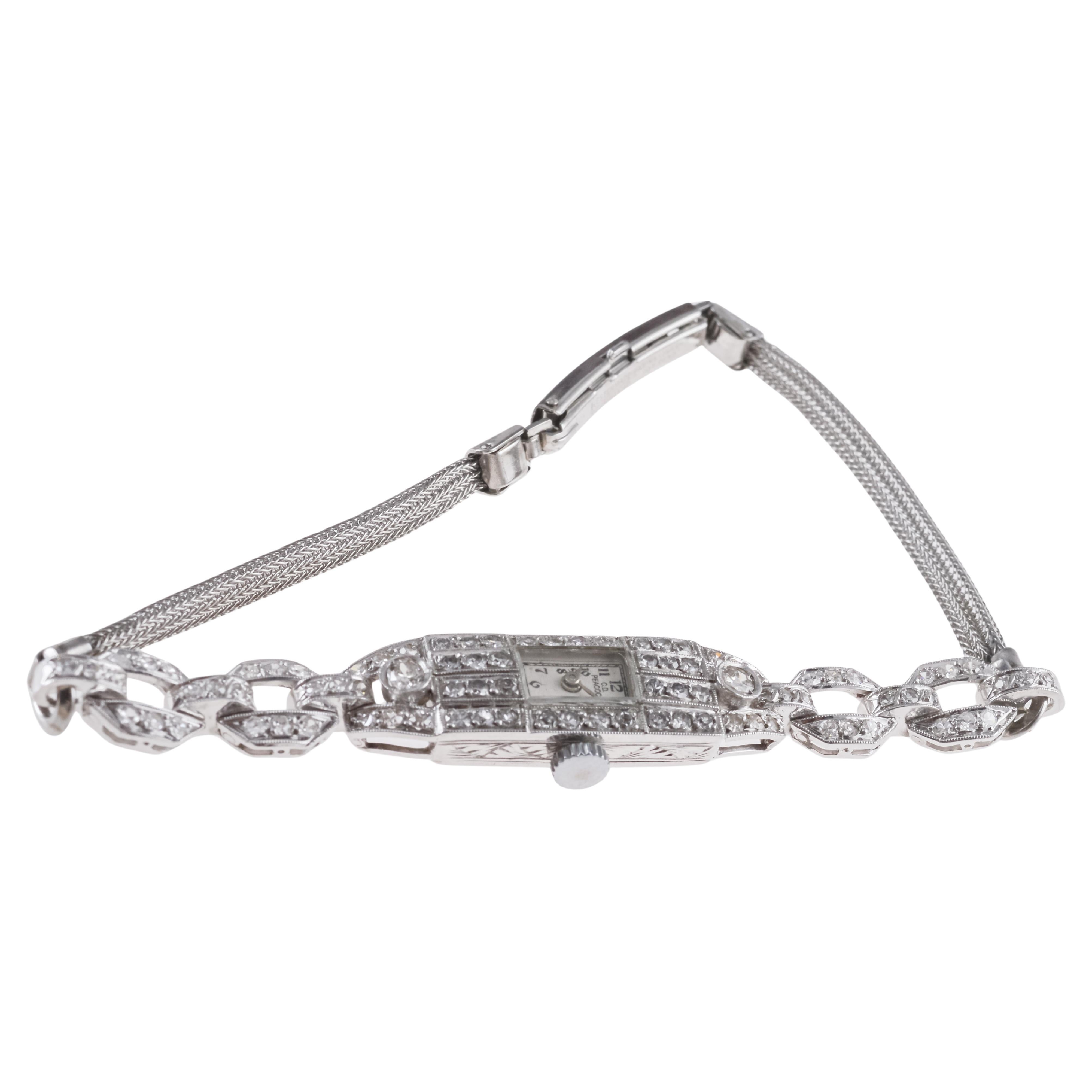 Baume Mercier pour Montre Art déco pour dames Peacock Platinum & Diamonds 1940's Pour femmes en vente