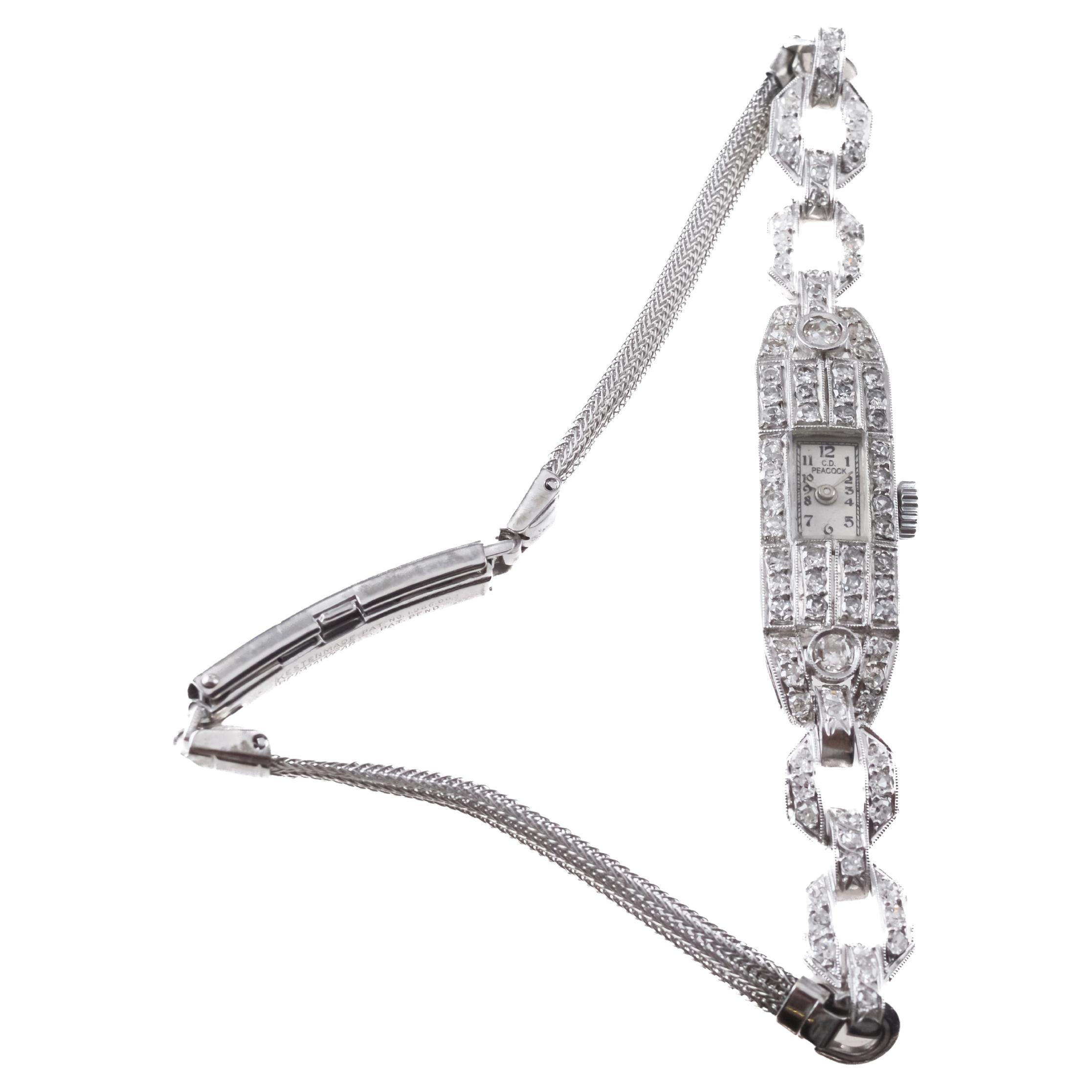Baume Mercier pour Montre Art déco pour dames Peacock Platinum & Diamonds 1940's