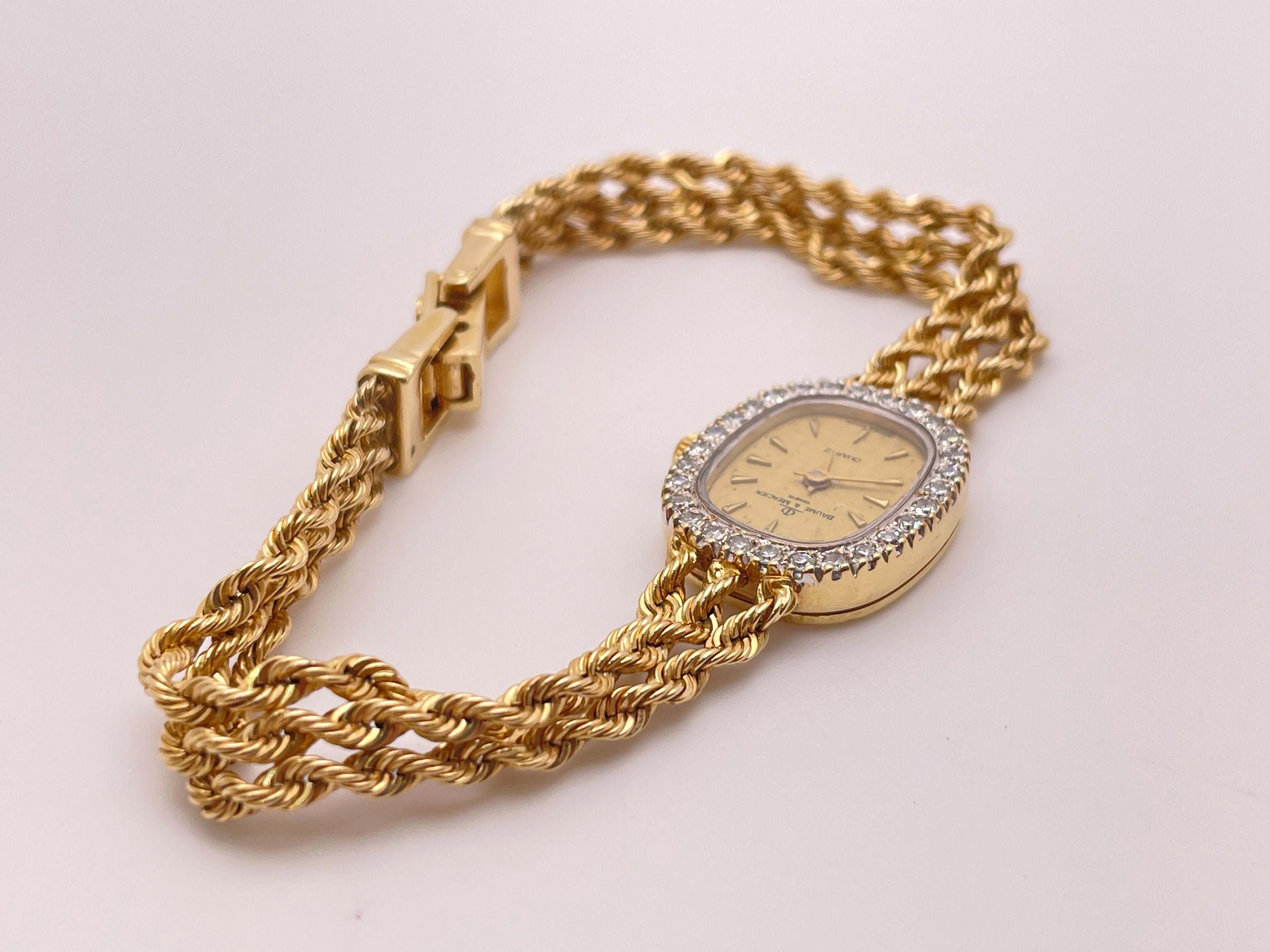 Baume & Mercier Geneve 14K Yellow Gold Diamond Vintage Ladies Watch For Sale 1