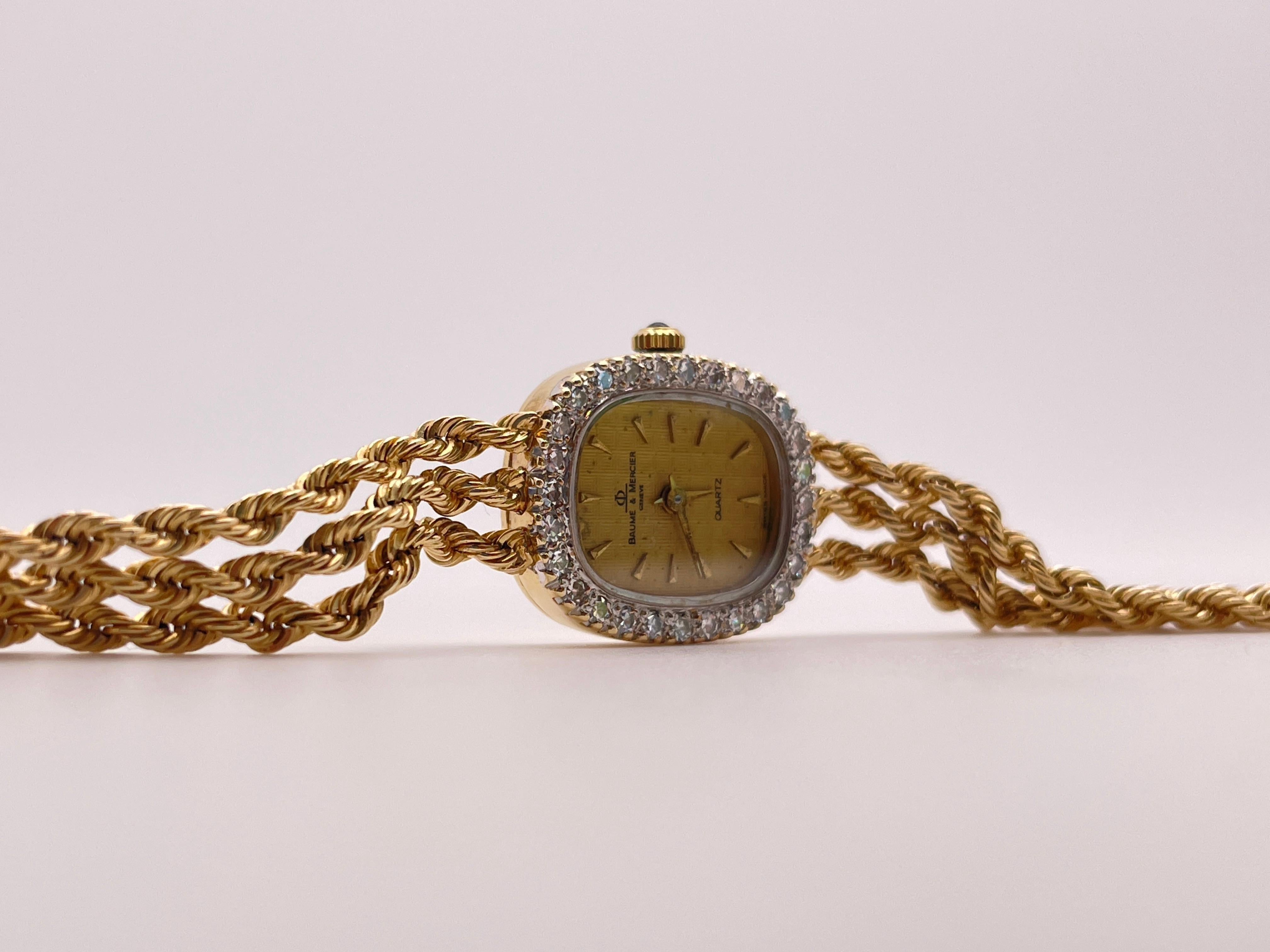 Baume & Mercier Geneve 14K Yellow Gold Diamond Vintage Ladies Watch For Sale 3