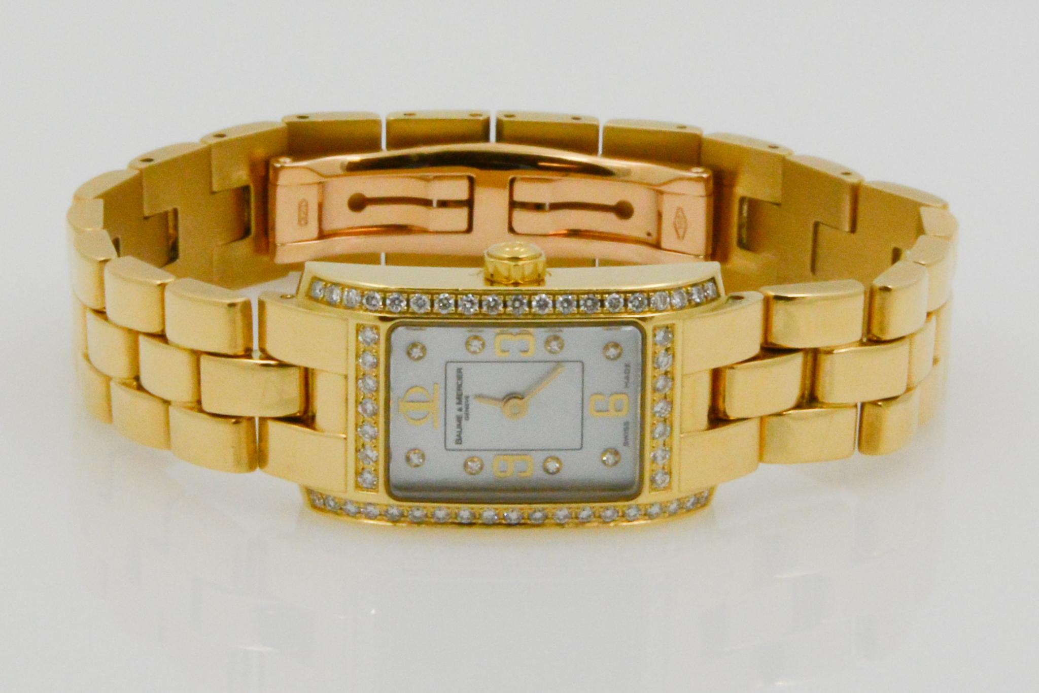 Model: Hampton Milleis #65437
Movement: Quartz
Case Material: 18k Yellow Gold
Dial: White Mother-of-Pearl
Closure: Folding Clasp
Circa 2001 no box, no papers