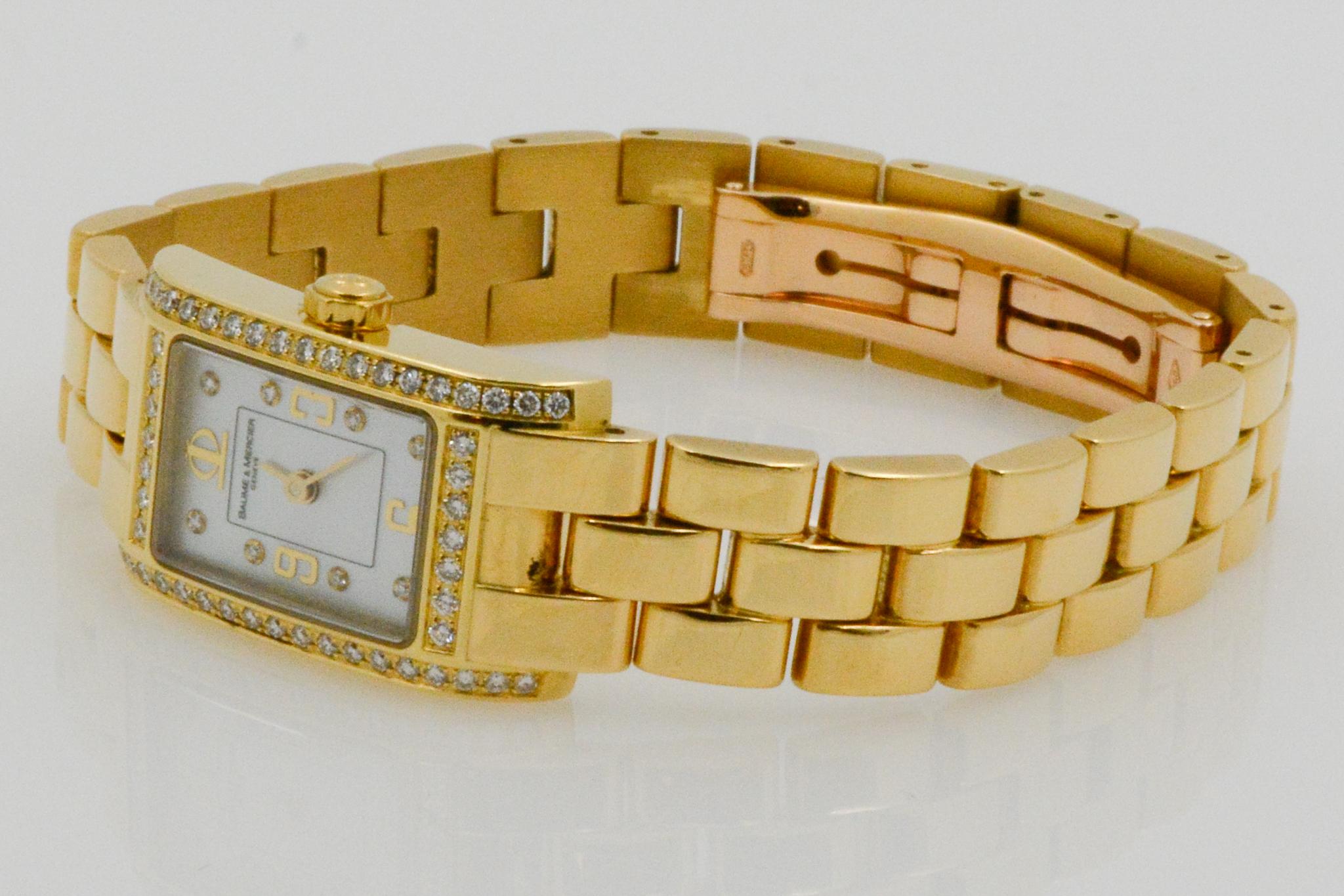 Retro Baume & Mercier Hampton Milleis 18 Karat Gold Mother of Pearl and Diamonds