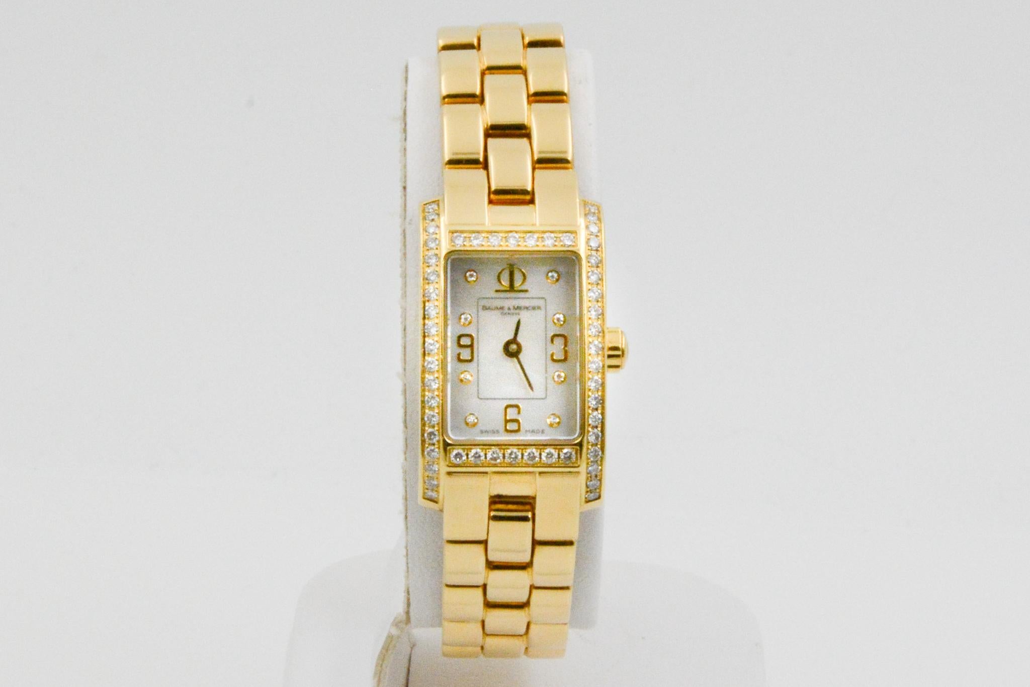 Baume & Mercier Hampton Milleis 18 Karat Gold Mother of Pearl and Diamonds In Good Condition In Dallas, TX