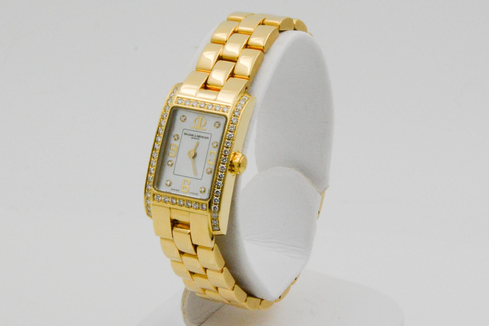 Women's or Men's Baume & Mercier Hampton Milleis 18 Karat Gold Mother of Pearl and Diamonds