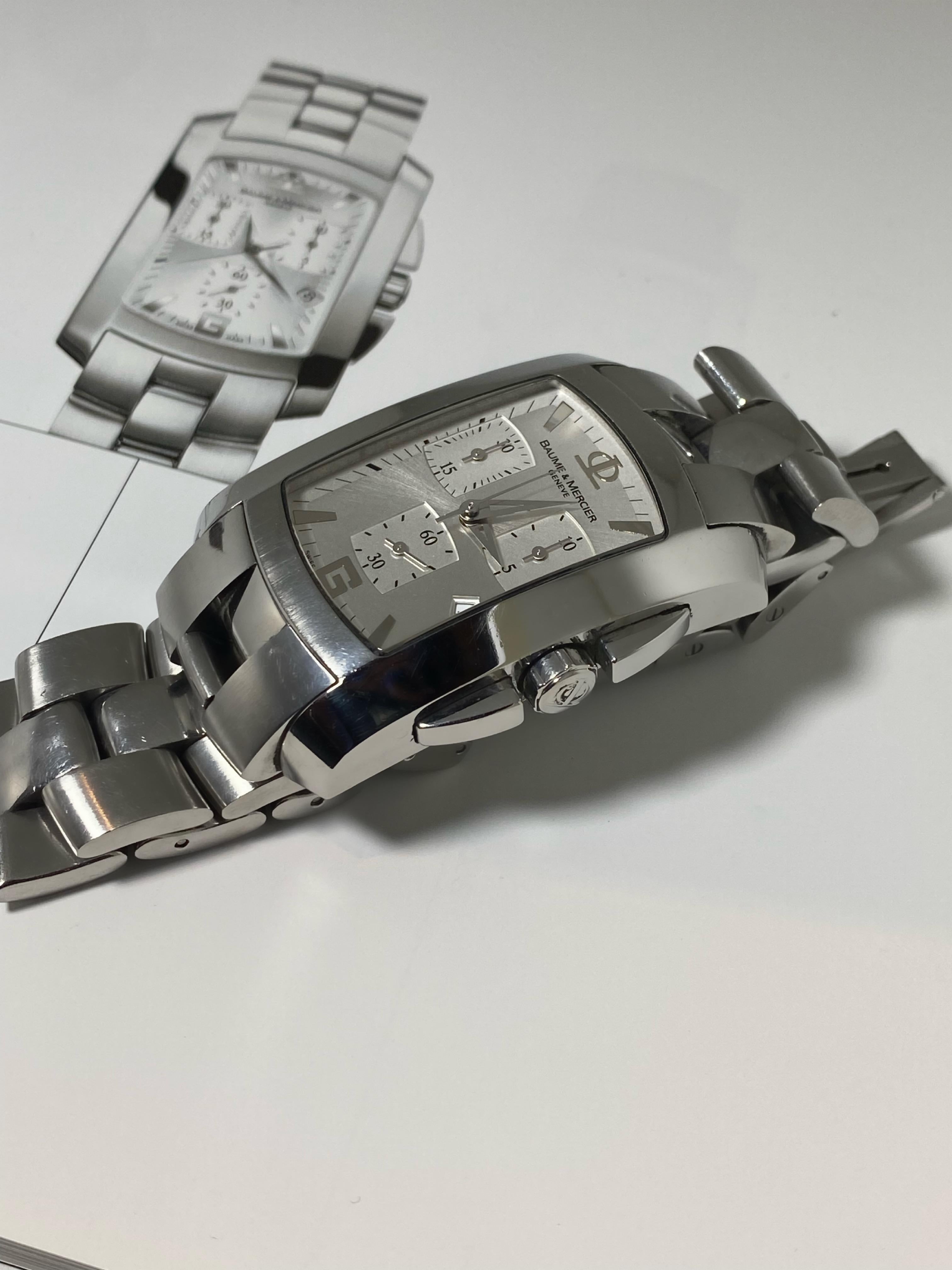 Men's Baume & Mercier Hampton Milleis ref 8444 Mens Chronograph Rectangle Quartz Watch For Sale