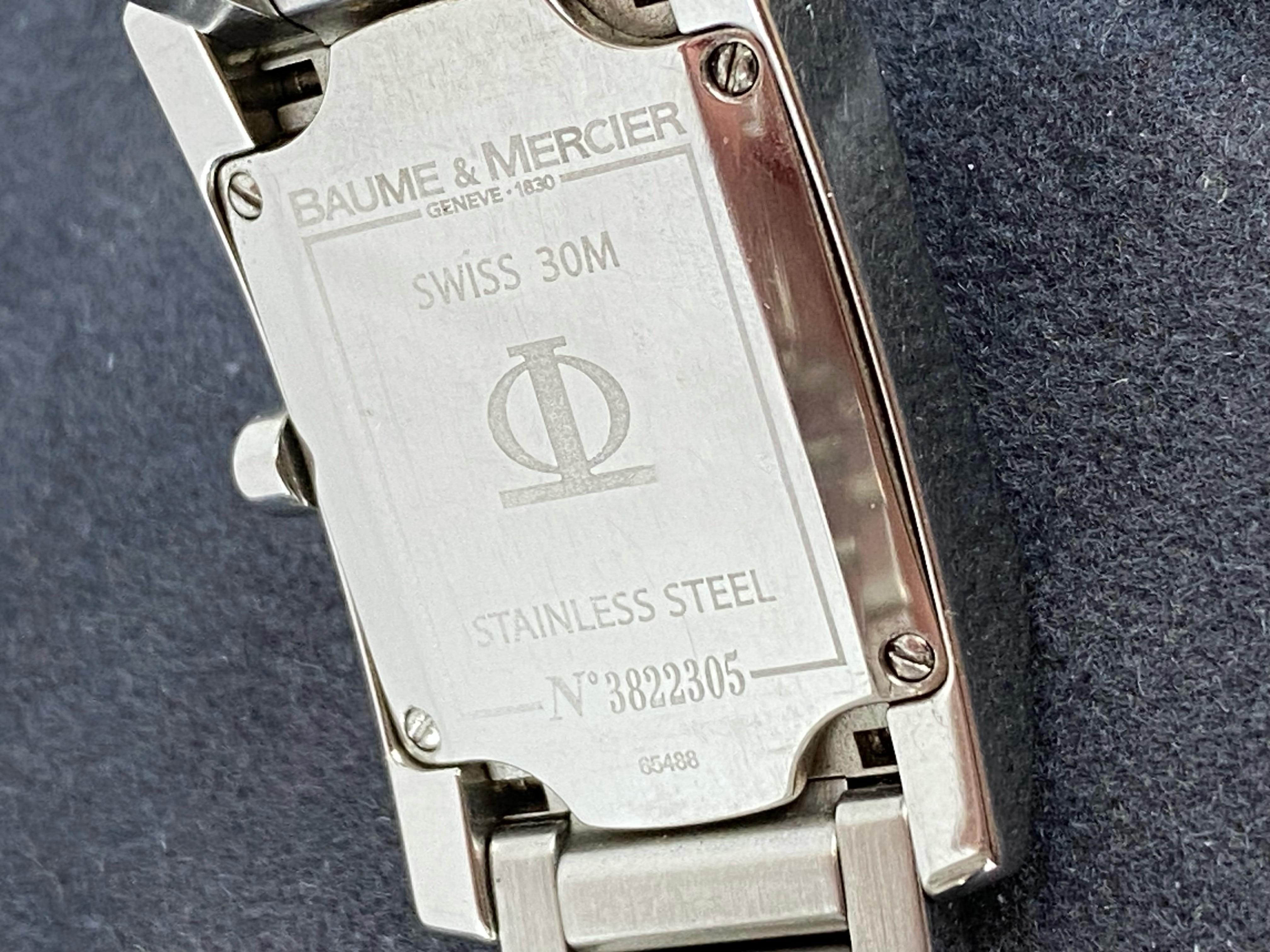 Baume & Mercier Hampton ref 65488 Rectangle Diamond Winder Guilloche Dial Watch In Excellent Condition In MELBOURNE, AU