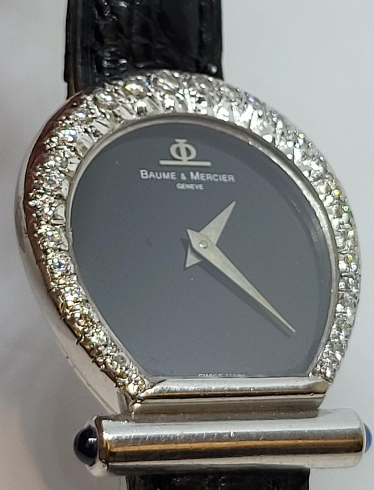 Baume & Mercier Horsebit 18 k White Gold Watch & Diamonds For Sale 7