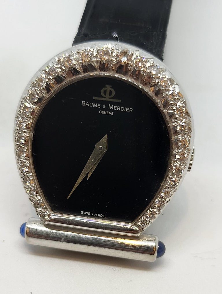 Baume & Mercier Horsebit 18 k White Gold Watch & Diamonds For Sale 10