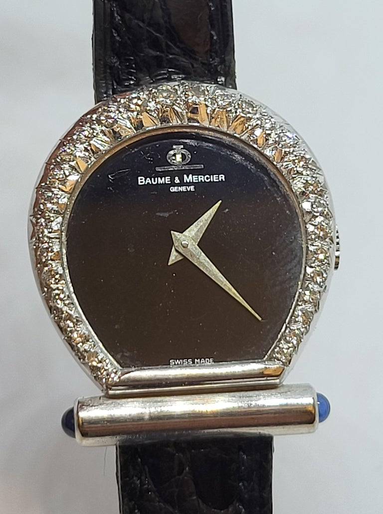 Artisan Baume & Mercier Horsebit 18 k White Gold Watch & Diamonds For Sale
