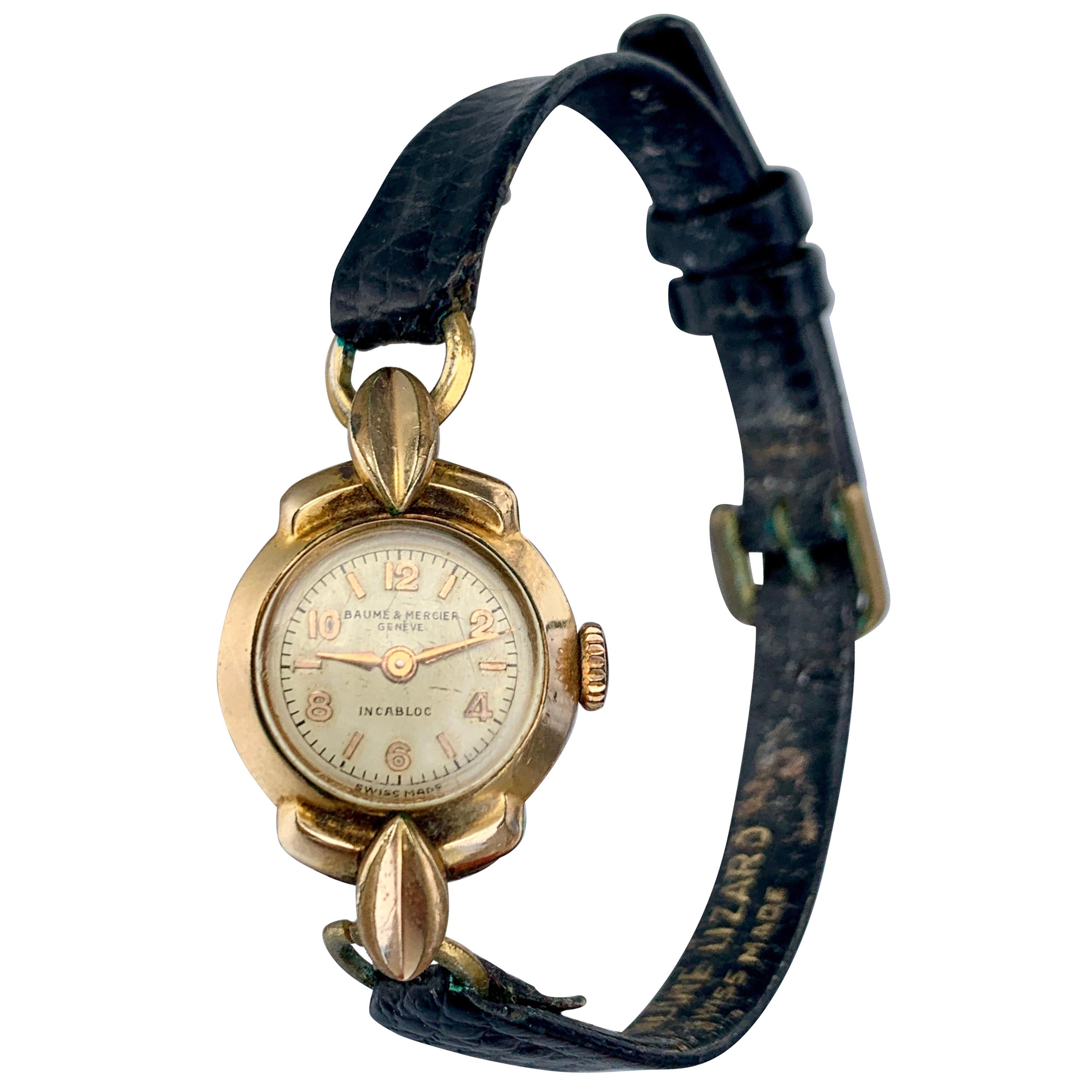 Baume & Mercier Ladies Gold Lizard Strap Hand Manual Watch