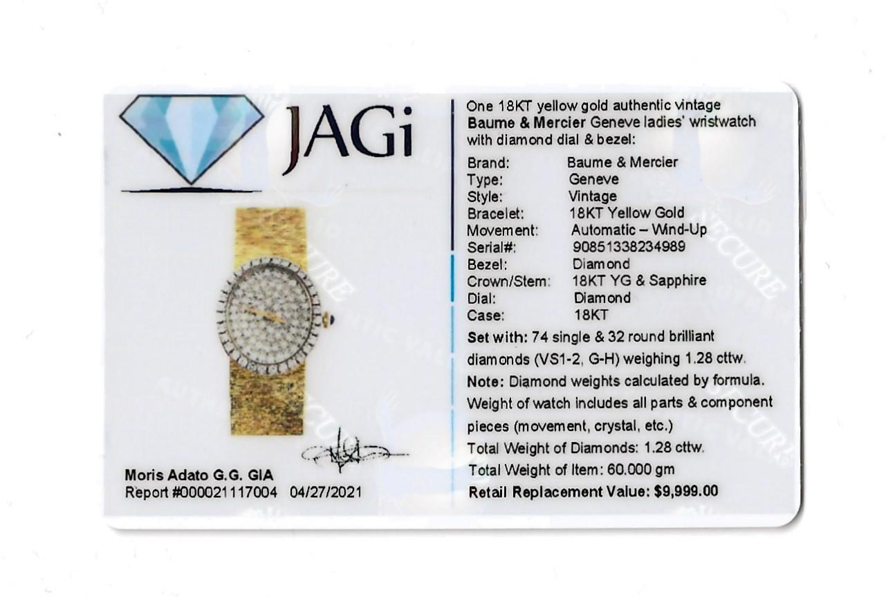 Baume & Mercier Ladies Wristwatch with Diamond Dial and Bezel in 18 Karat Gold 9