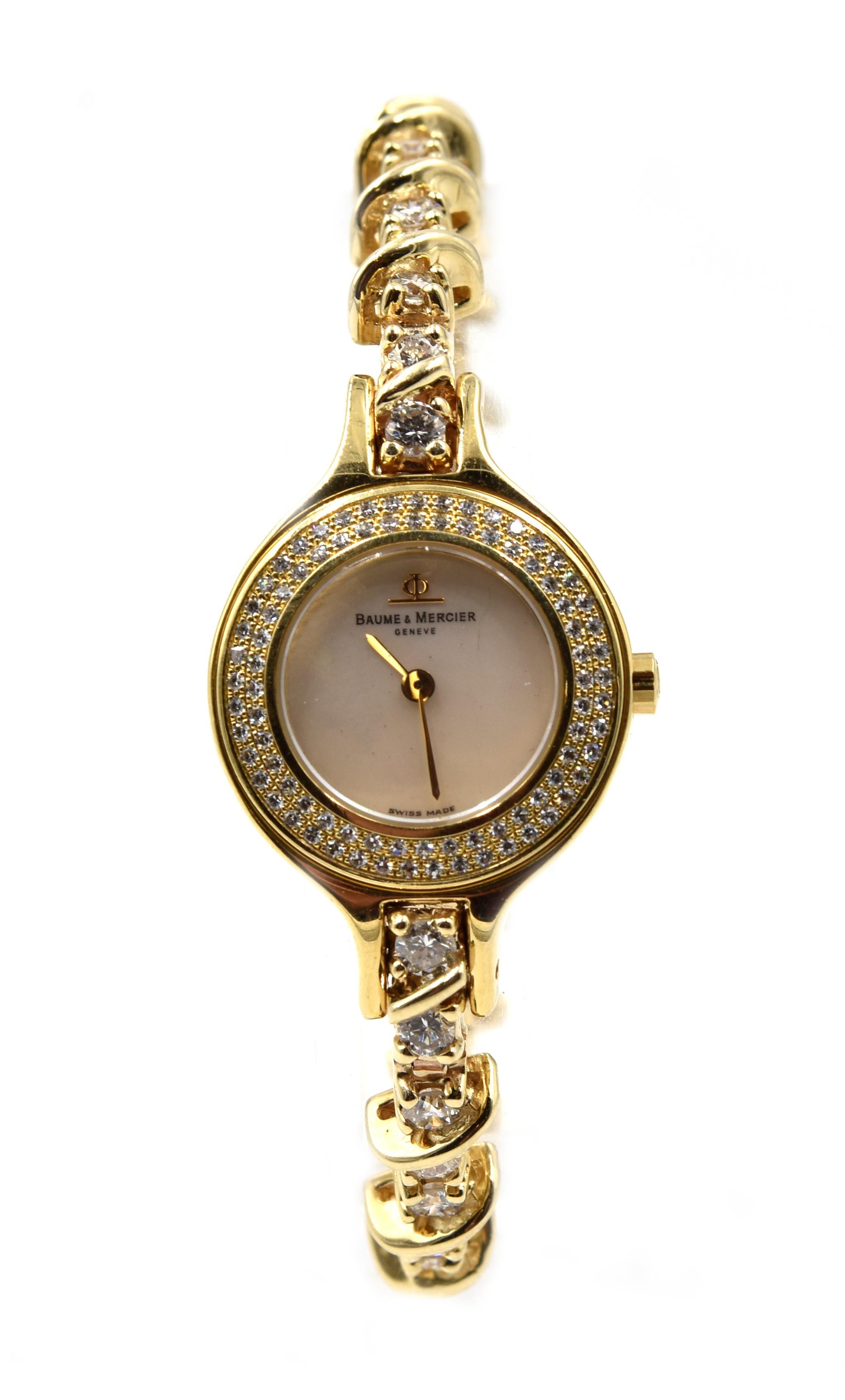 Women's Baume & Mercier Ladies Yellow Gold Diamond Custom Bracelet quartz Wristwatch  