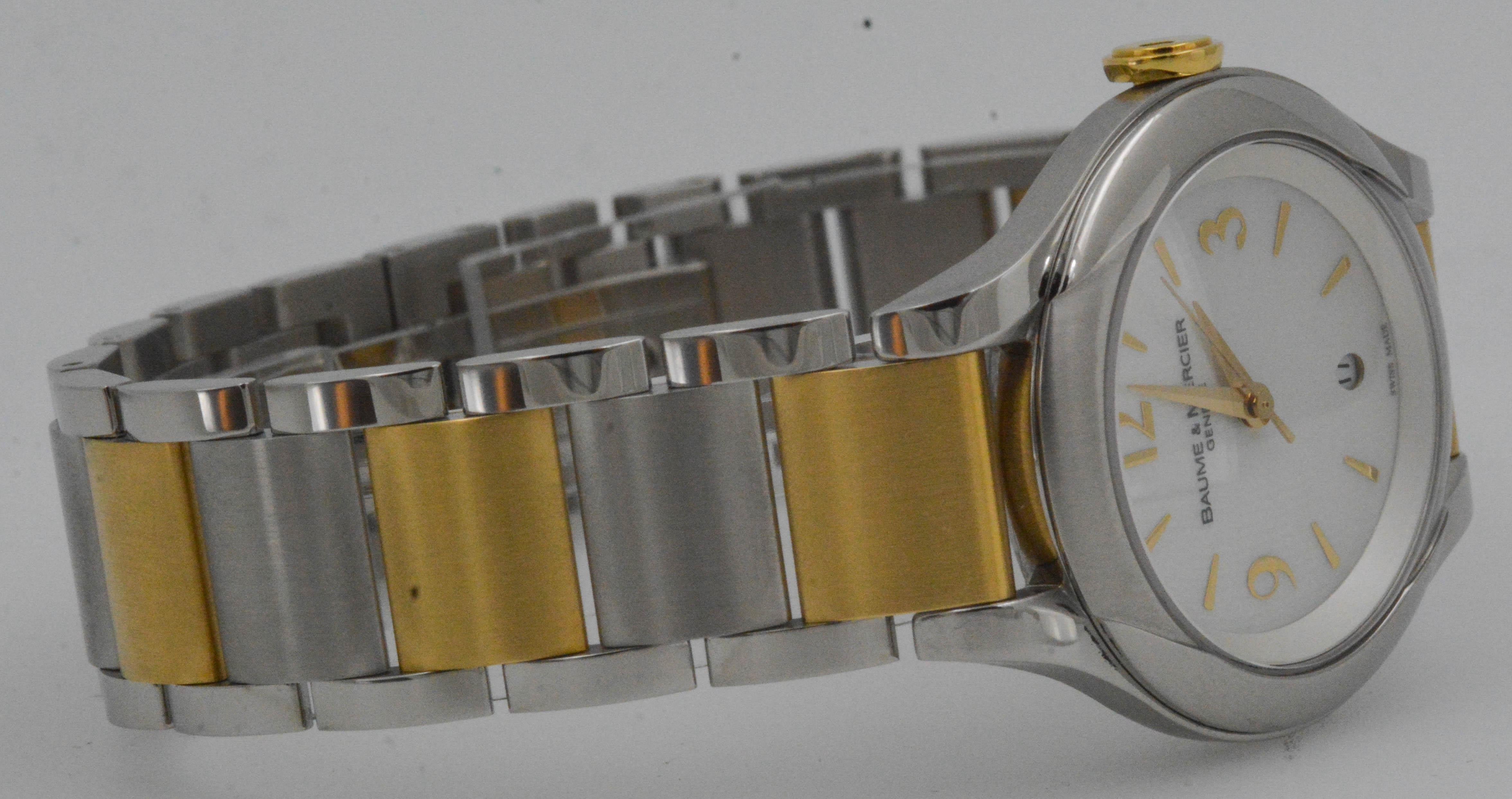 Baume & Mercier Ladies Yellow Gold Stainless Steel Linea Wristwatch In Excellent Condition In Dallas, TX