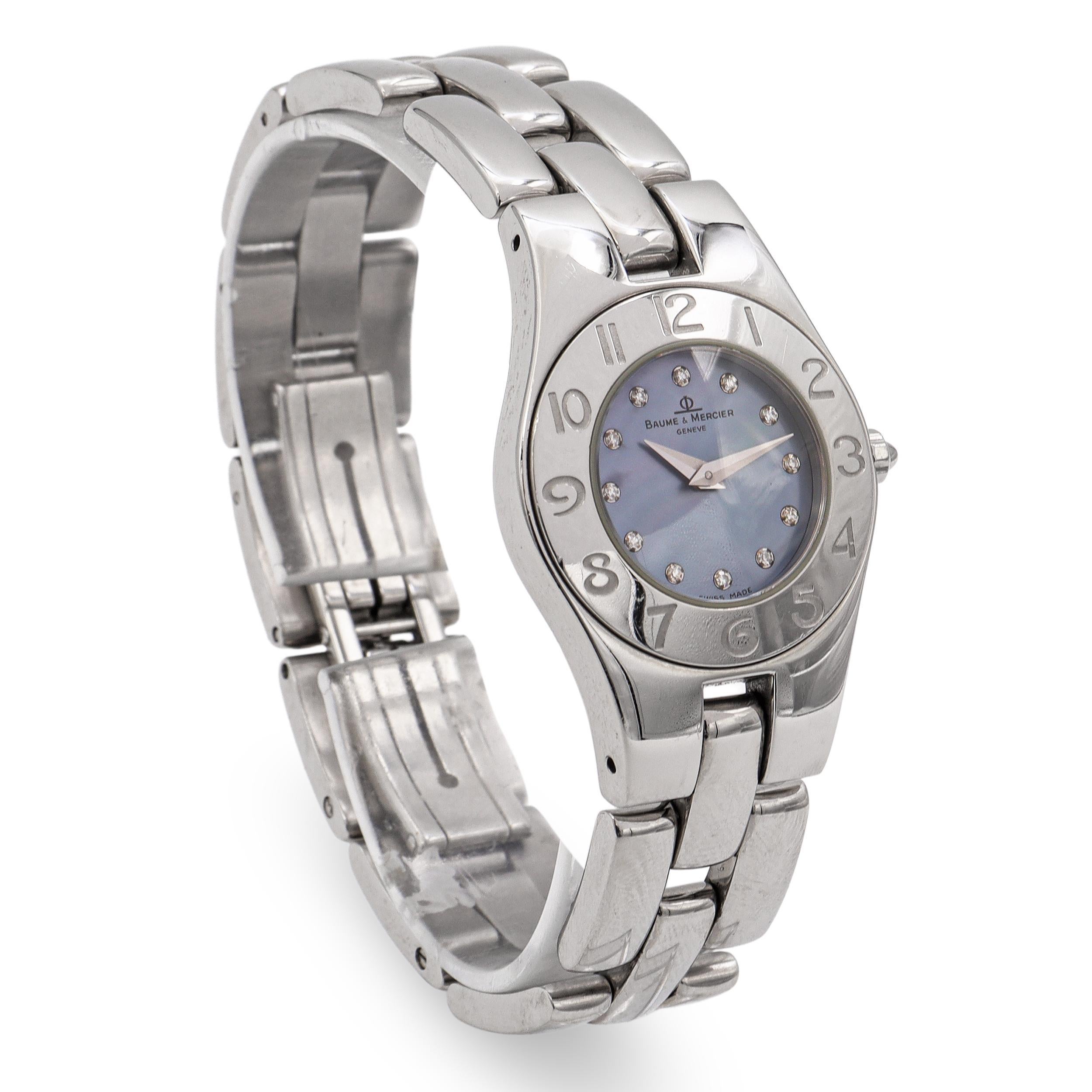 Baume & Mercier Linea Orologio da donna al quarzo con diamanti in acciaio inossidabile 65305 In condizioni buone in vendita a New York, NY