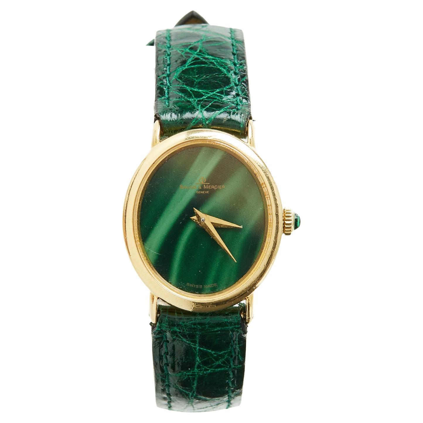 Baume 
Mercier Montre Mecanique Or Malachite 1970s Orologio manuale in oro giallo in vendita
