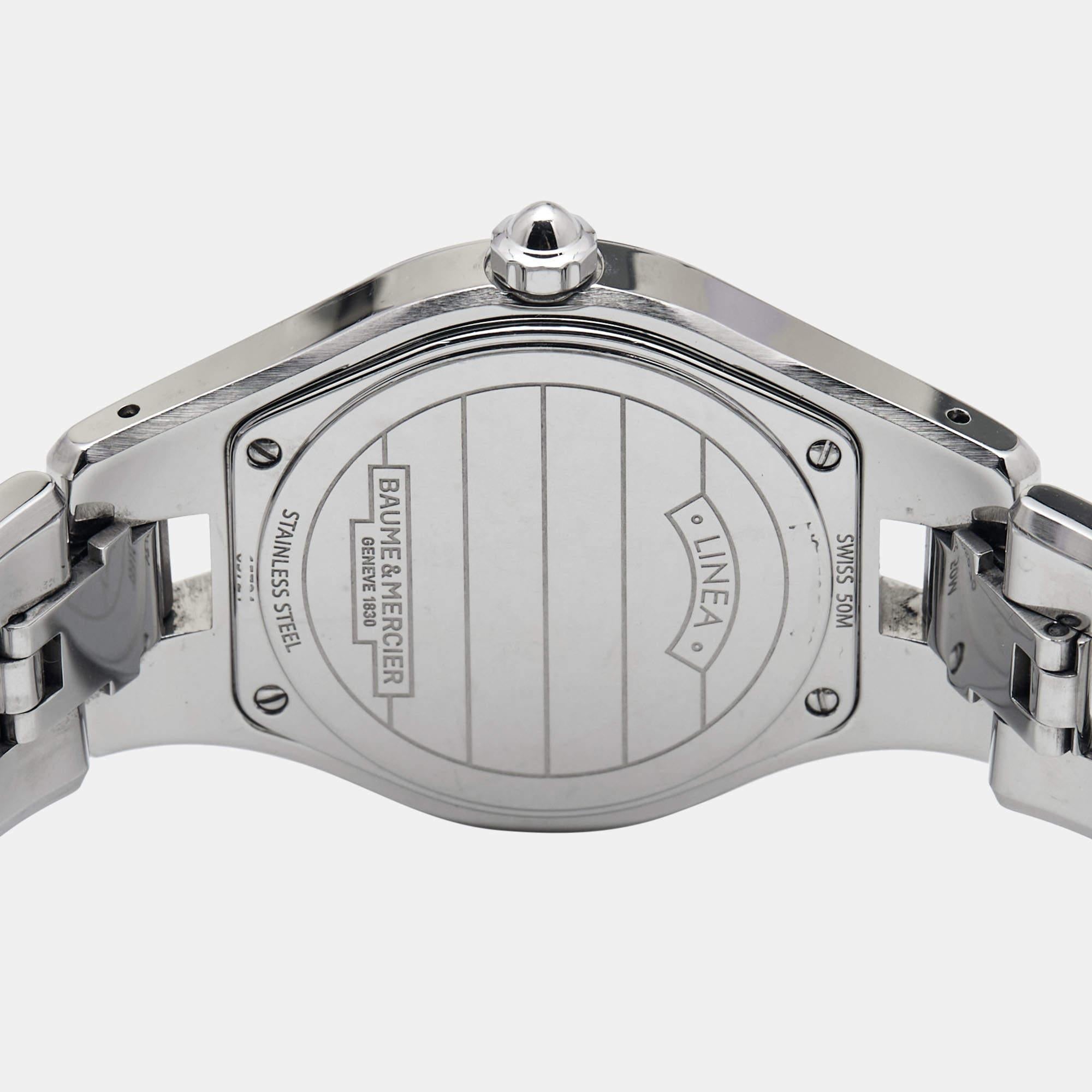Women's Baume & Mercier Mother Of Pearl Diamond Stainless Steel Linea Wristwatch 32 mm For Sale