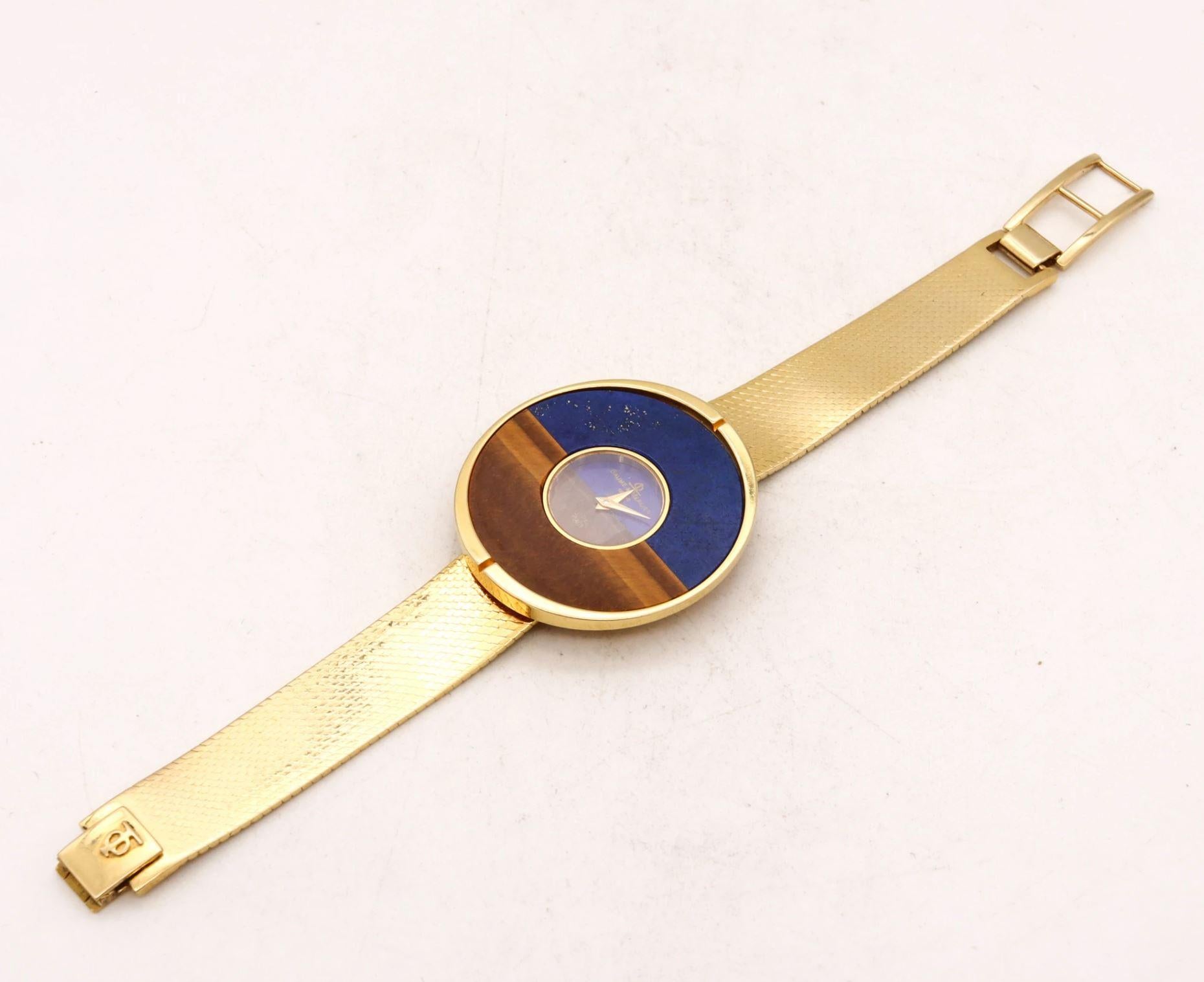Modernist Baume & Mercier Piaget 1970 Retro Modern Bracelet Wristwatch in 18Kt with Lapis For Sale