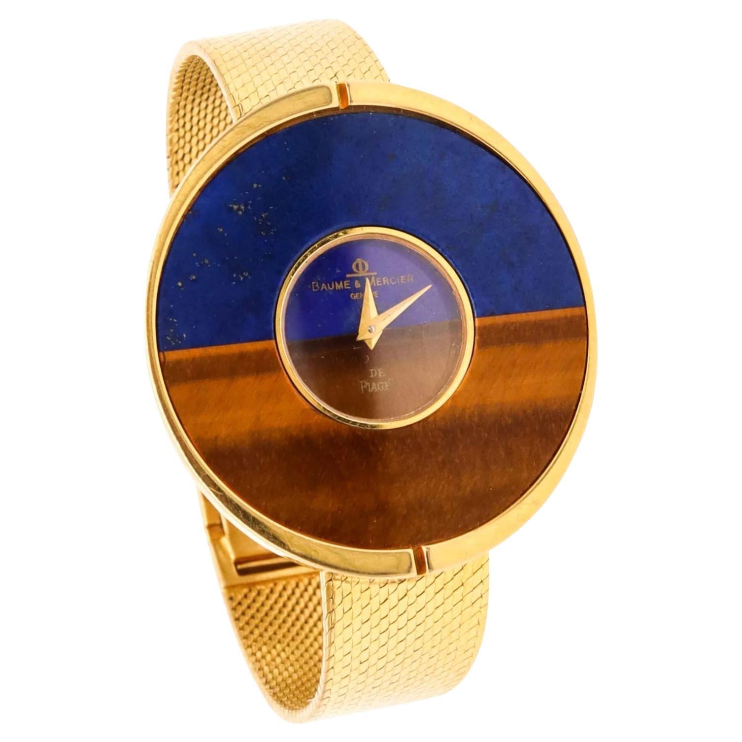 Baume & Mercier Piaget 1970 Retro Modern Bracelet Wristwatch in 18Kt with Lapis For Sale