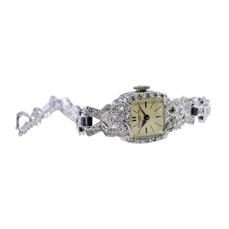 Baume & Mercier Platinum Art Deco Ladies Watch with Diamond Bracelet, circa 1940 2