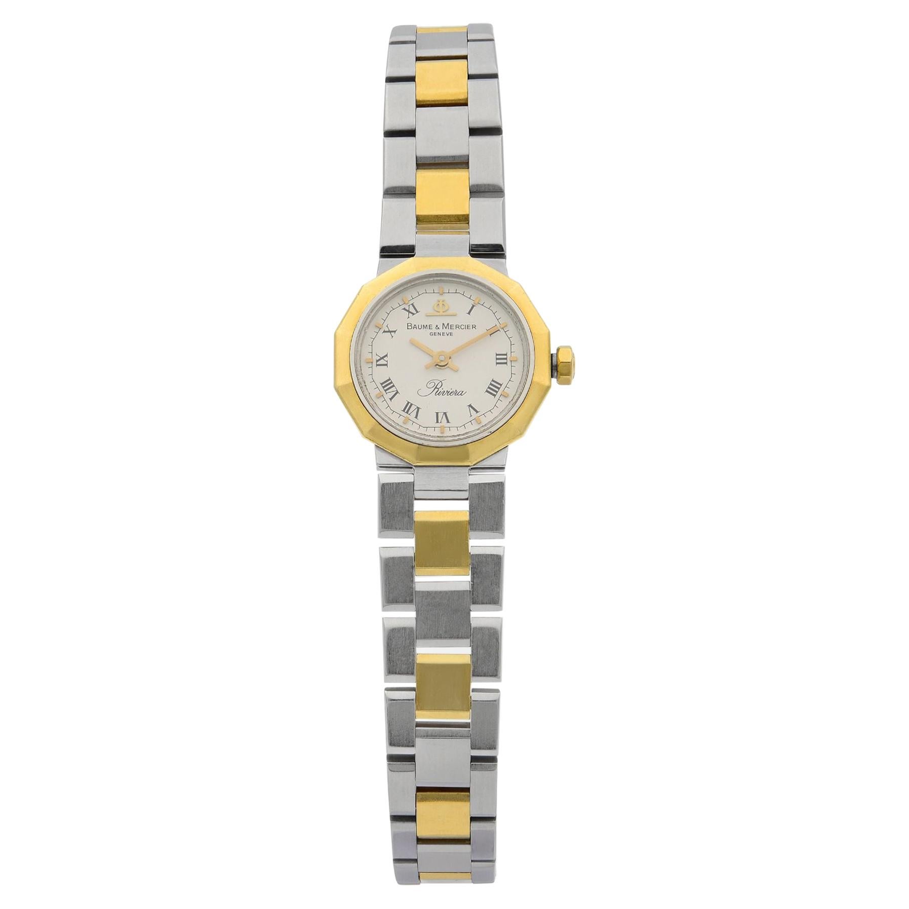 Baume & Mercier Riviera 18K Gold Steel White Dial Quartz Ladies Watch 5220.038