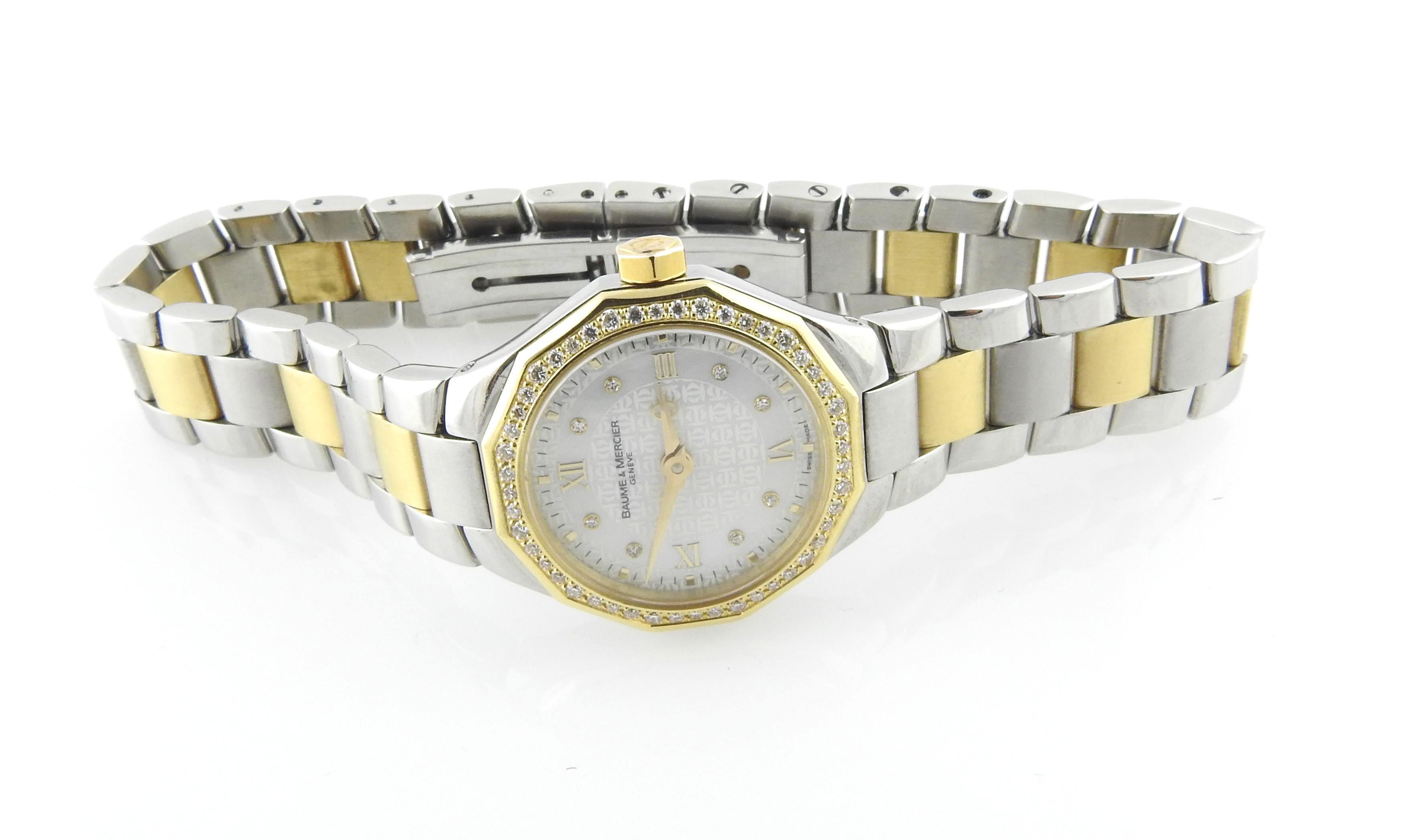 Baume & Mercier Riviera 18K Yellow Gold Steel Diamond MOP Ladies Watch In Good Condition In Washington Depot, CT