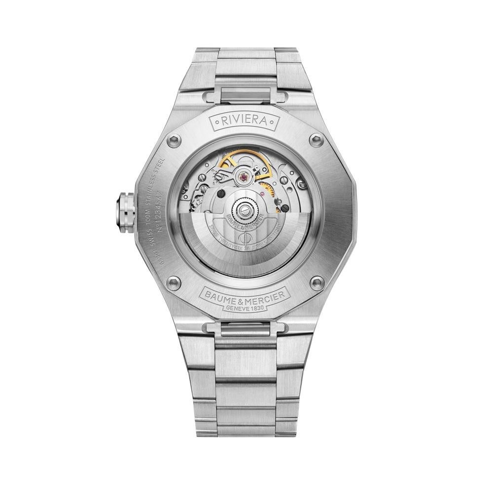 FEATURES:
Self-winding watch
Water resistance: 100
Date

MOVEMENT:
Swiss Made
Energy: Self-winding
Frequency: 28800.0vph/4.0hz
Number of Rubies: 26

CASE: 
Shape: Dodecagonal
Size: Diameter: 42 mm
Material And Finishes: Polished satin-finished
Case