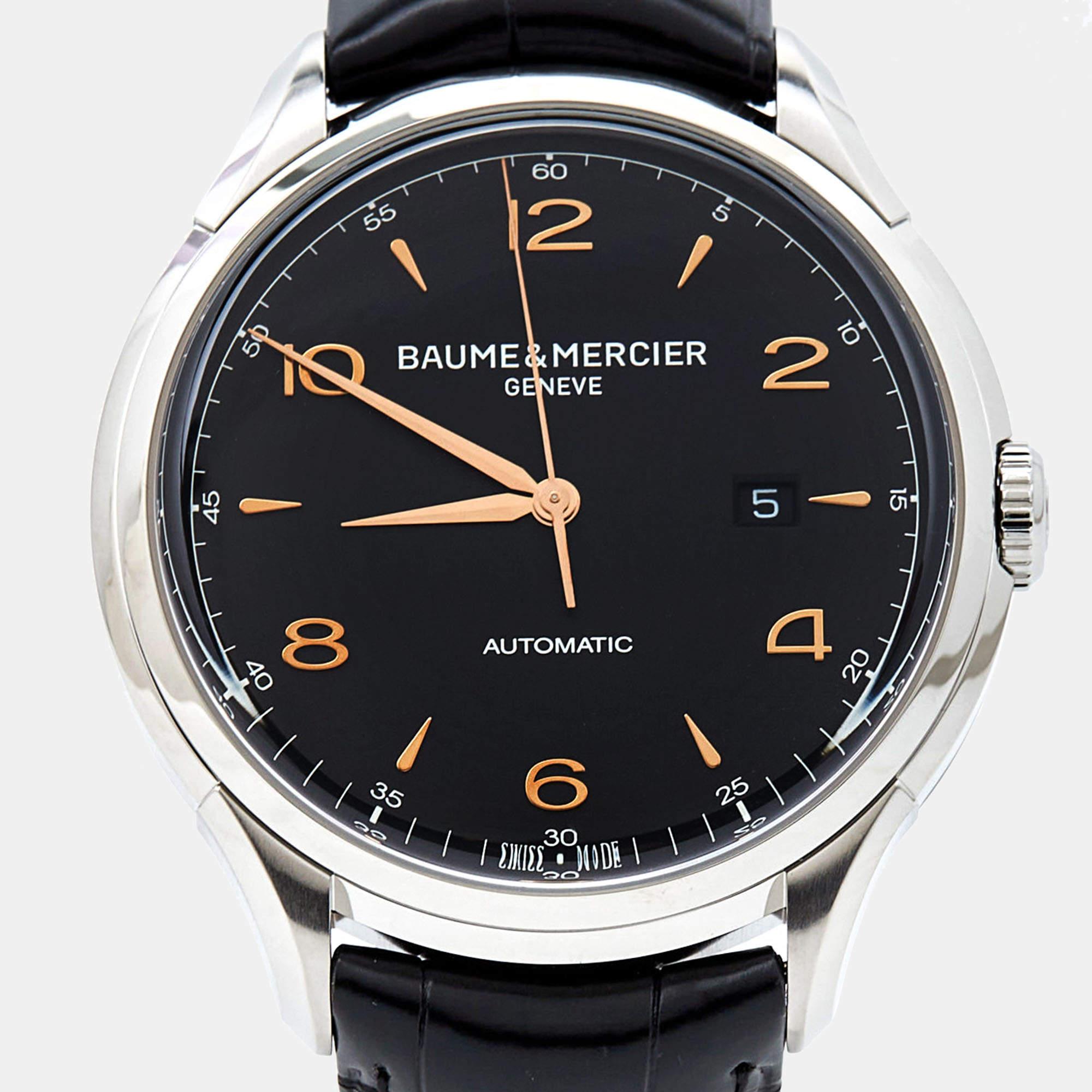 Baume & Mercier Stainless Steel Alligator Leather Clifton Men's Wristwatch 45 mm 1
