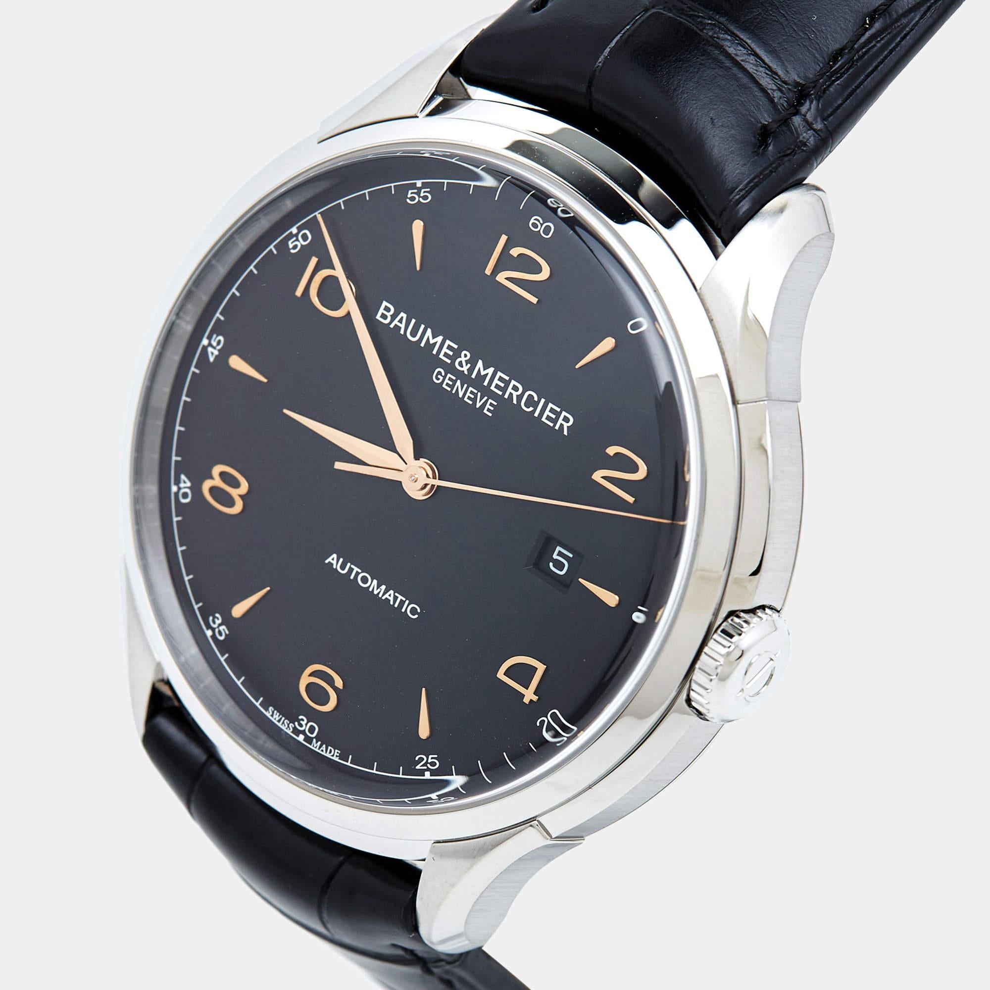 Baume & Mercier Stainless Steel Alligator Leather Clifton Men's Wristwatch 45 mm 2
