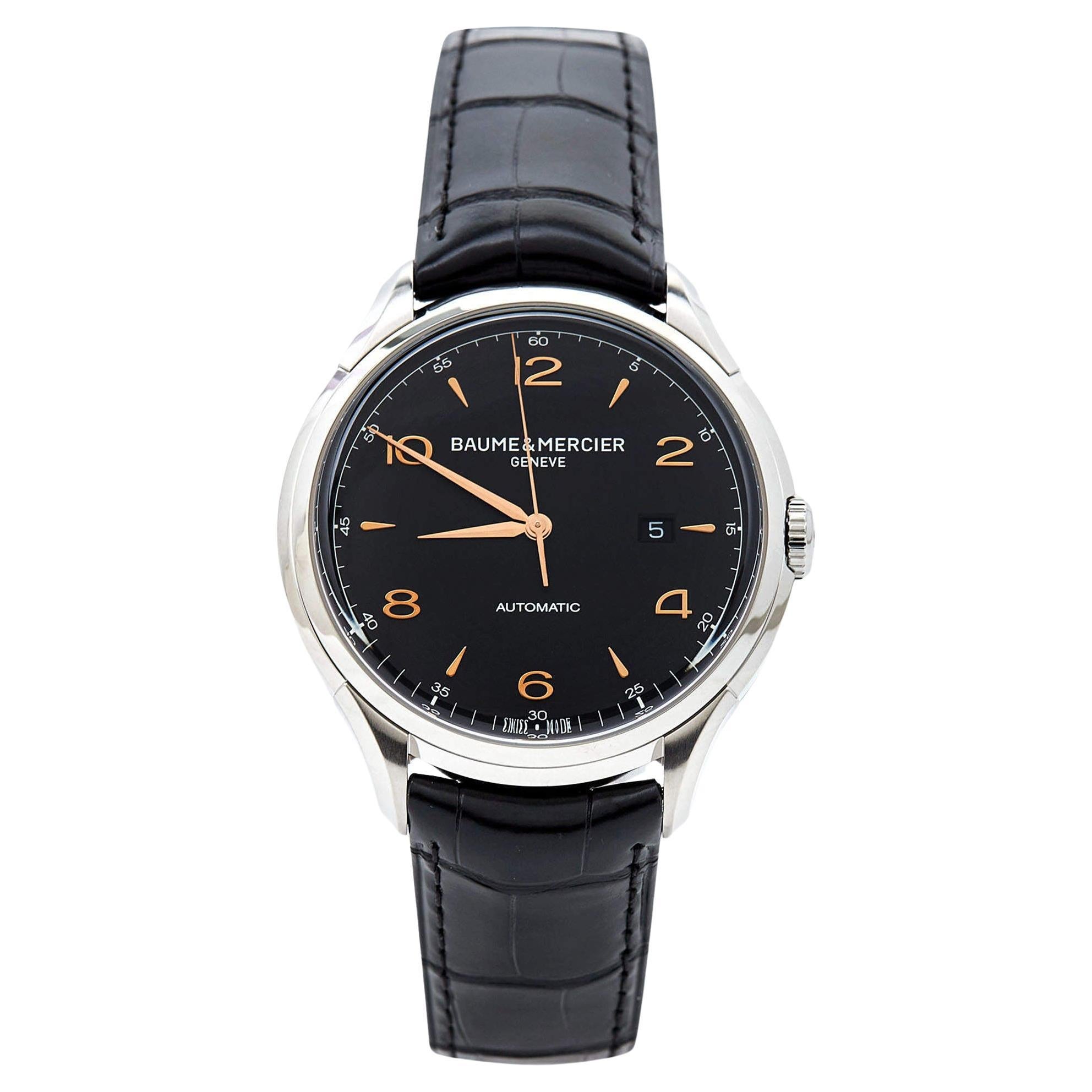 Baume & Mercier Stainless Steel Alligator Leather Clifton Men's Wristwatch 45 mm