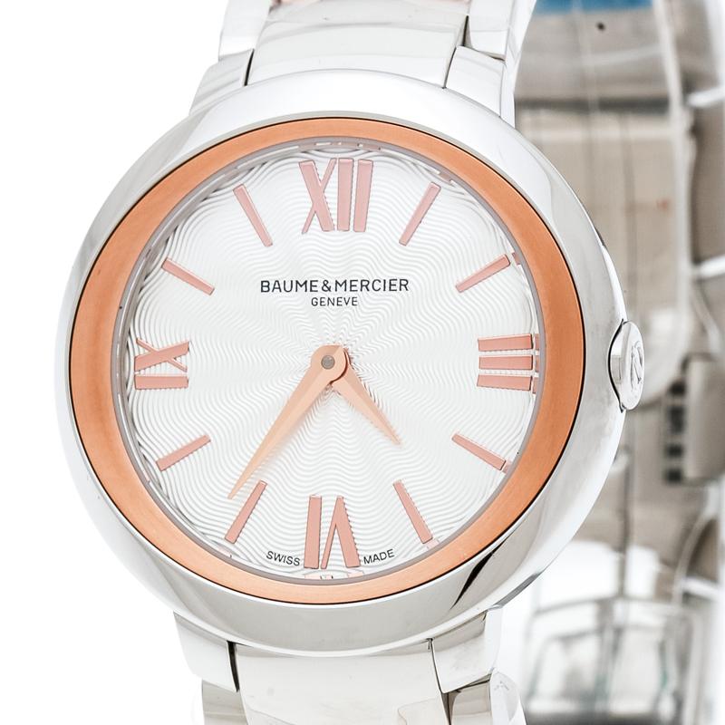 Contemporary Baume & Mercier Stainless Steel And Rose Promesse65753 Women's Wriswatch 30 mm