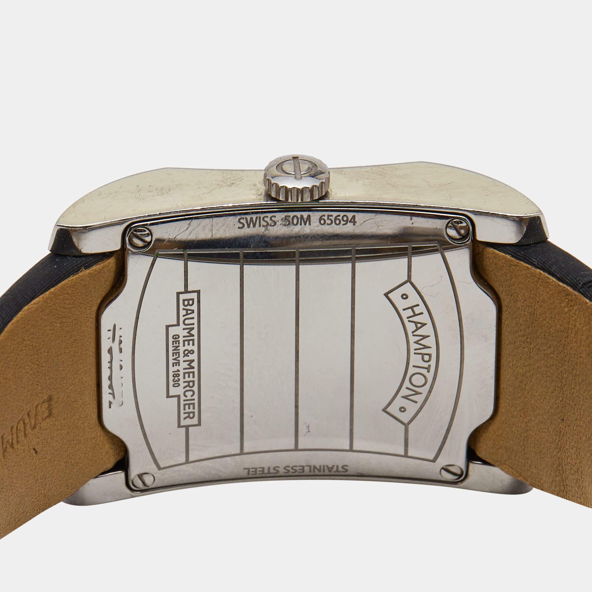 Contemporain Baume & Mercier Montre-bracelet Hampton pour femme en acier inoxydable, cuir et diamants, 27 mm