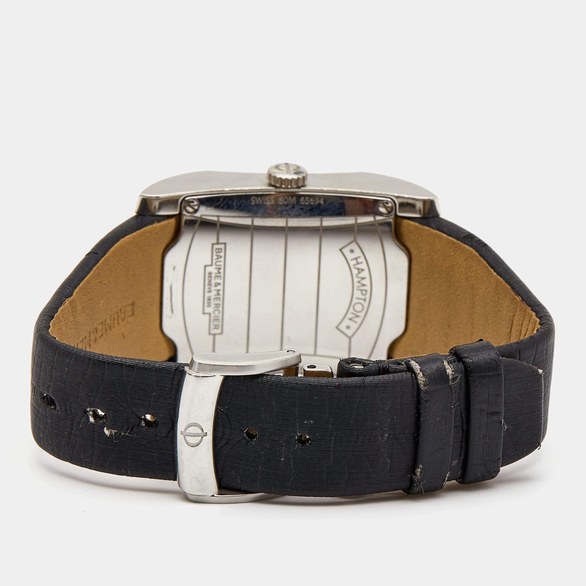 Baume & Mercier Montre-bracelet Hampton pour femme en acier inoxydable, cuir et diamants, 27 mm 3