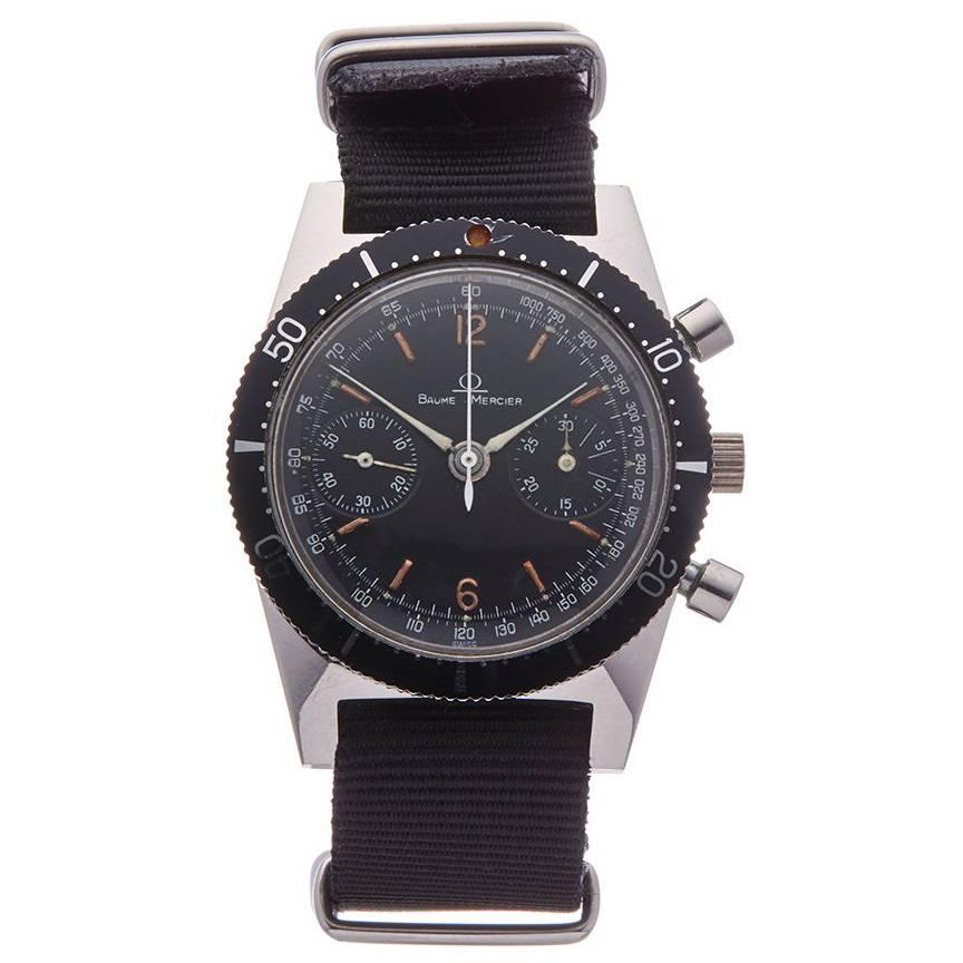 Baume & Mercier Stainless Steel Vintage Chronograph Mechanical Wind Wristwatch