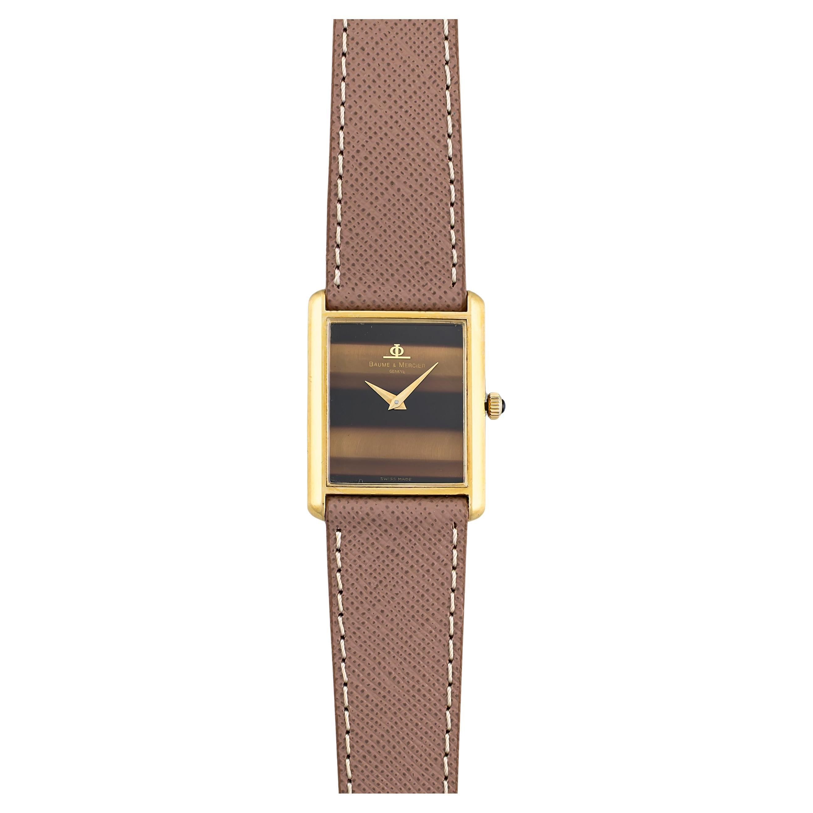 Baume & Mercier Tiger Eye Dial Watch in 18K yellow gold, 1970s For Sale