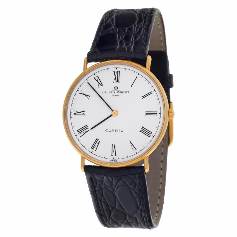 Baume & Mercier Ultra Thin Reference #:95141. Gents Baume & Mercier Ultra Thin in 14k yellow gold on leather strap. Quartz. Ref 95141. Fine Pre-owned Baume & Mercier Watch. Certified preowned Classic Baume & Mercier Ultra Thin 95141 watch is made