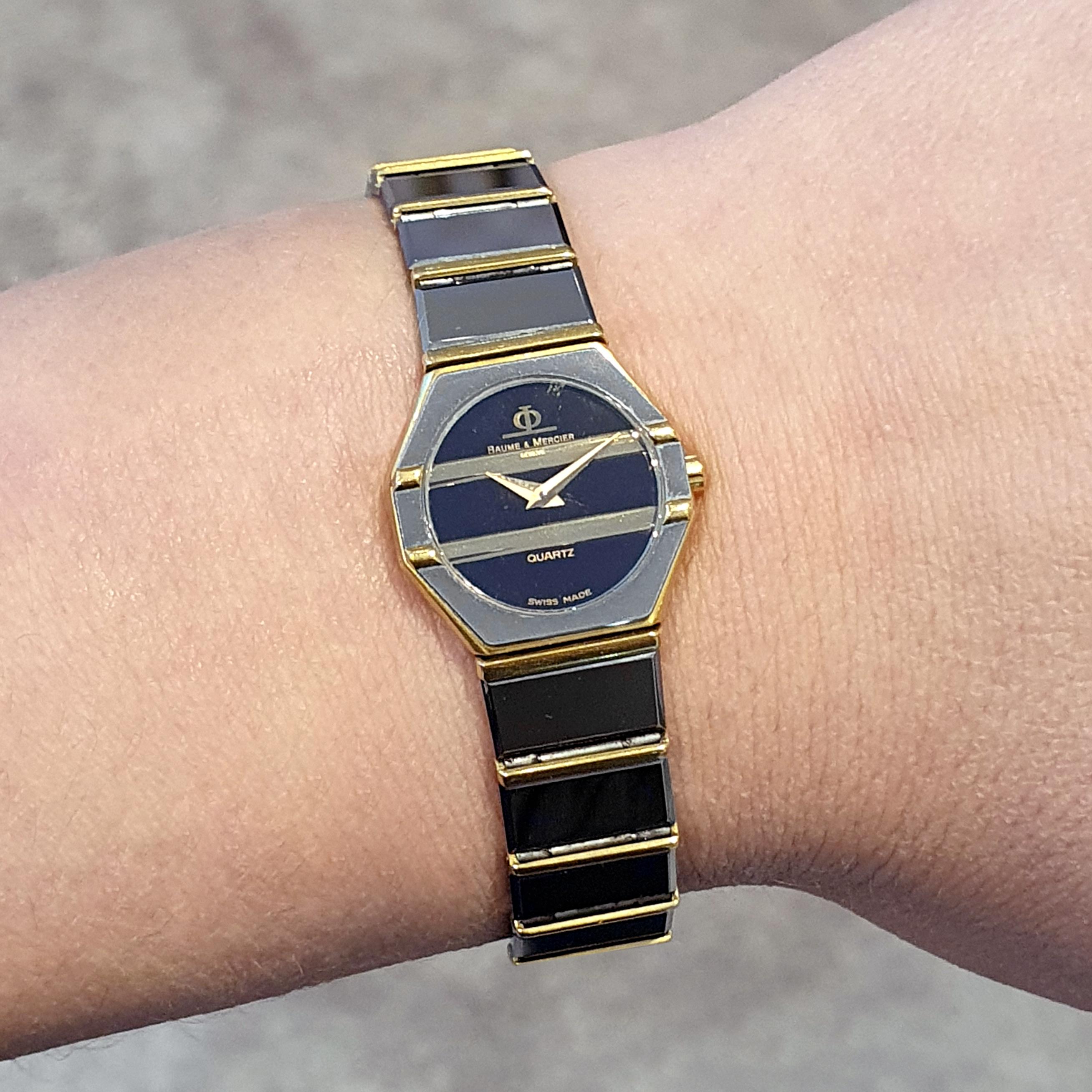 Baume & Mercier, montre-bracelet vintage d'avant-garde en acier inoxydable en vente 5