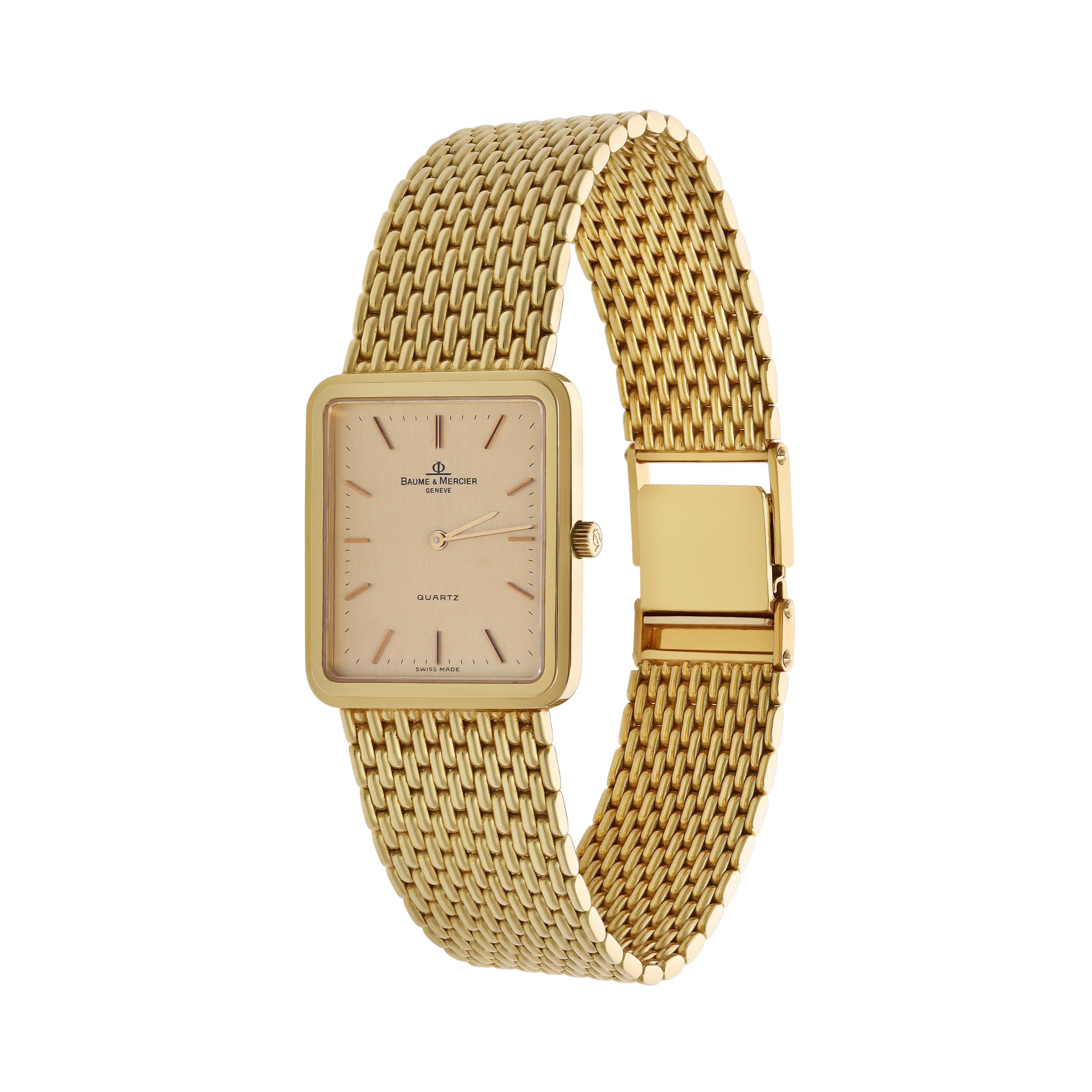 Reloj de pulsera unisex Baume & Mercier Vintage Square de los años 80 en oro amarillo de 14 quilates Retro en venta