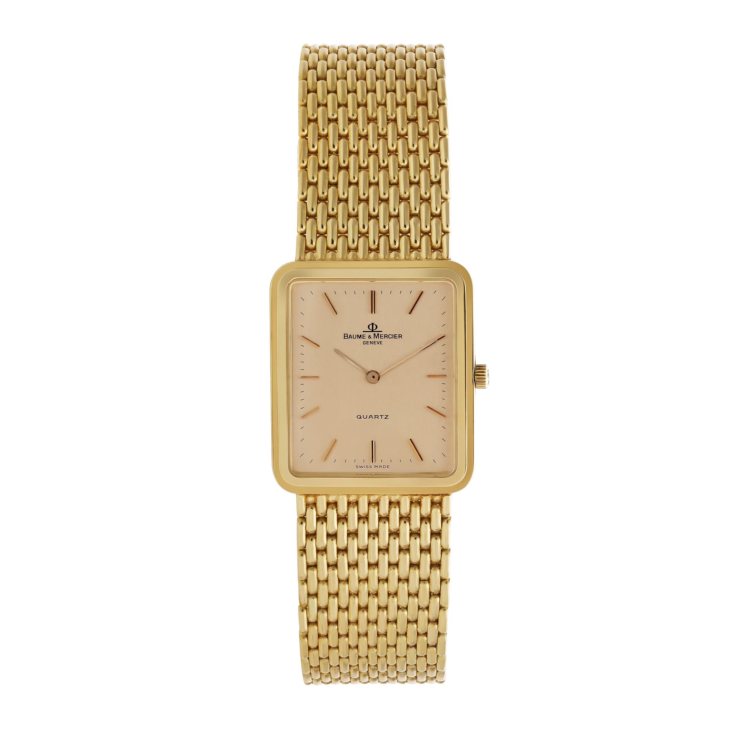Reloj de pulsera unisex Baume & Mercier Vintage Square de los años 80 en oro amarillo de 14 quilates en Excelente estado para la venta en New York, NY
