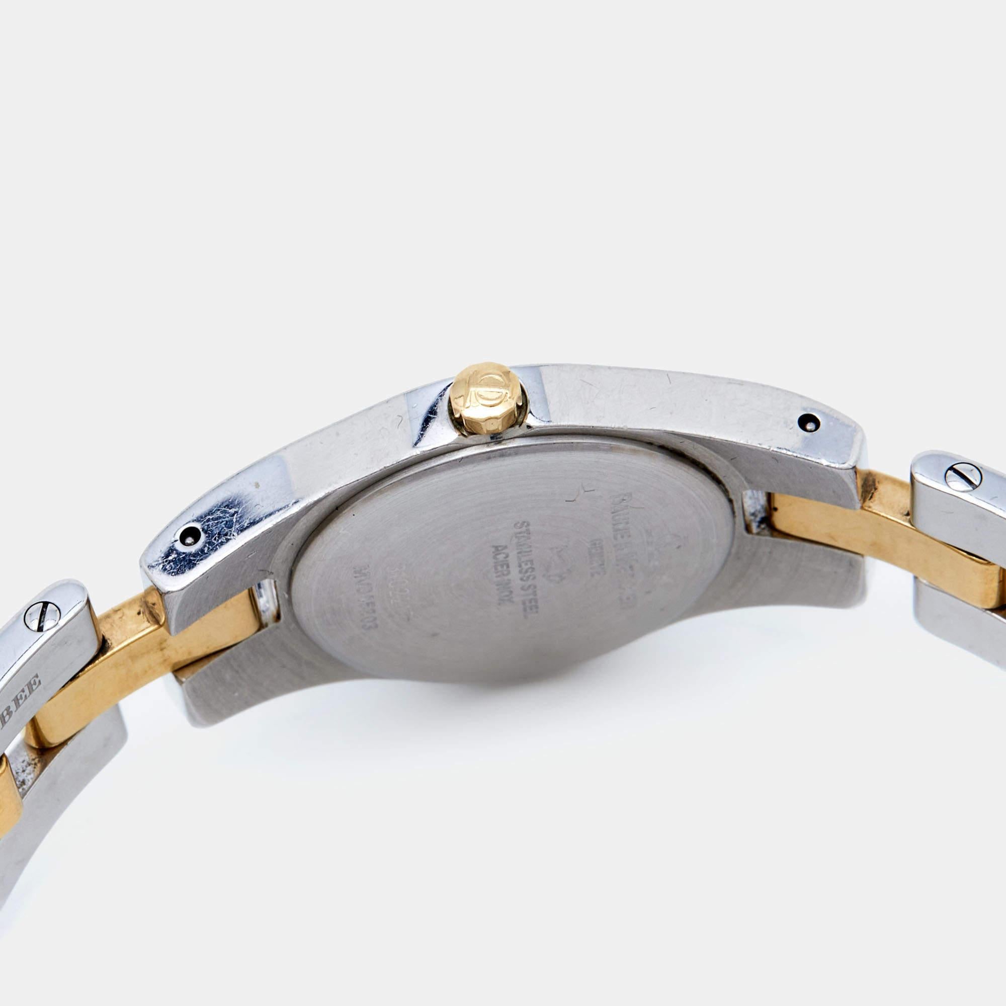 Baume & Mercier White Two-Tone Stainless Steel Linea Women's Wristwatch 22 mm In Good Condition In Dubai, Al Qouz 2