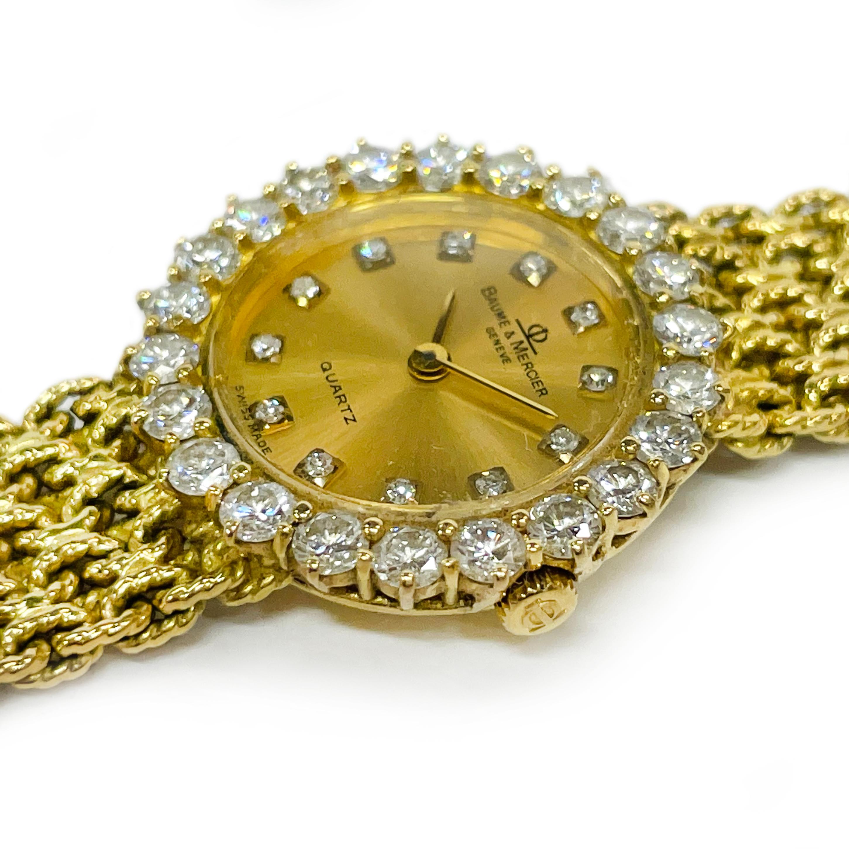 Rétro Montre-bracelet Baume & Mercier en or jaune avec diamants en vente