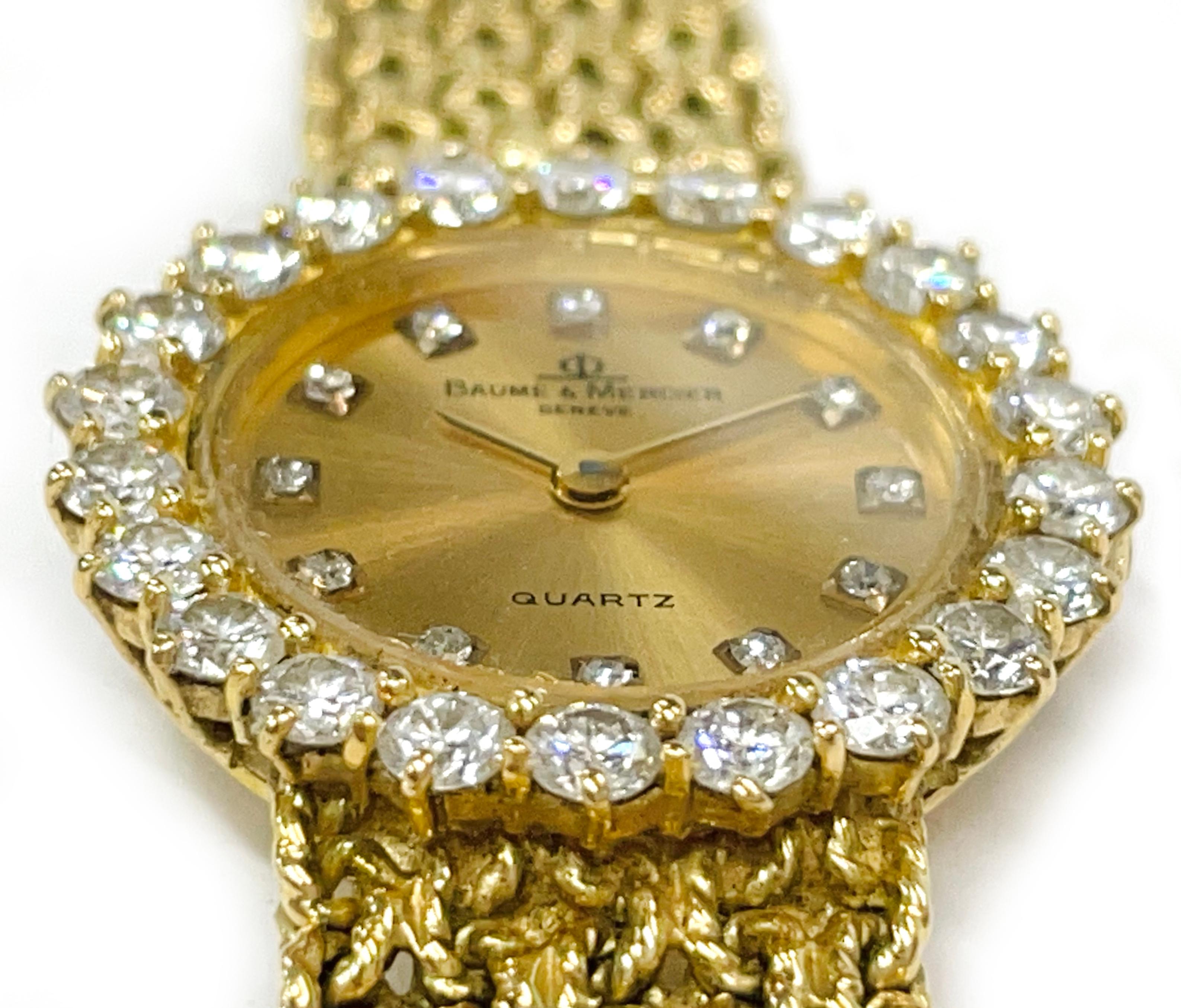 Taille ronde Montre-bracelet Baume & Mercier en or jaune avec diamants en vente