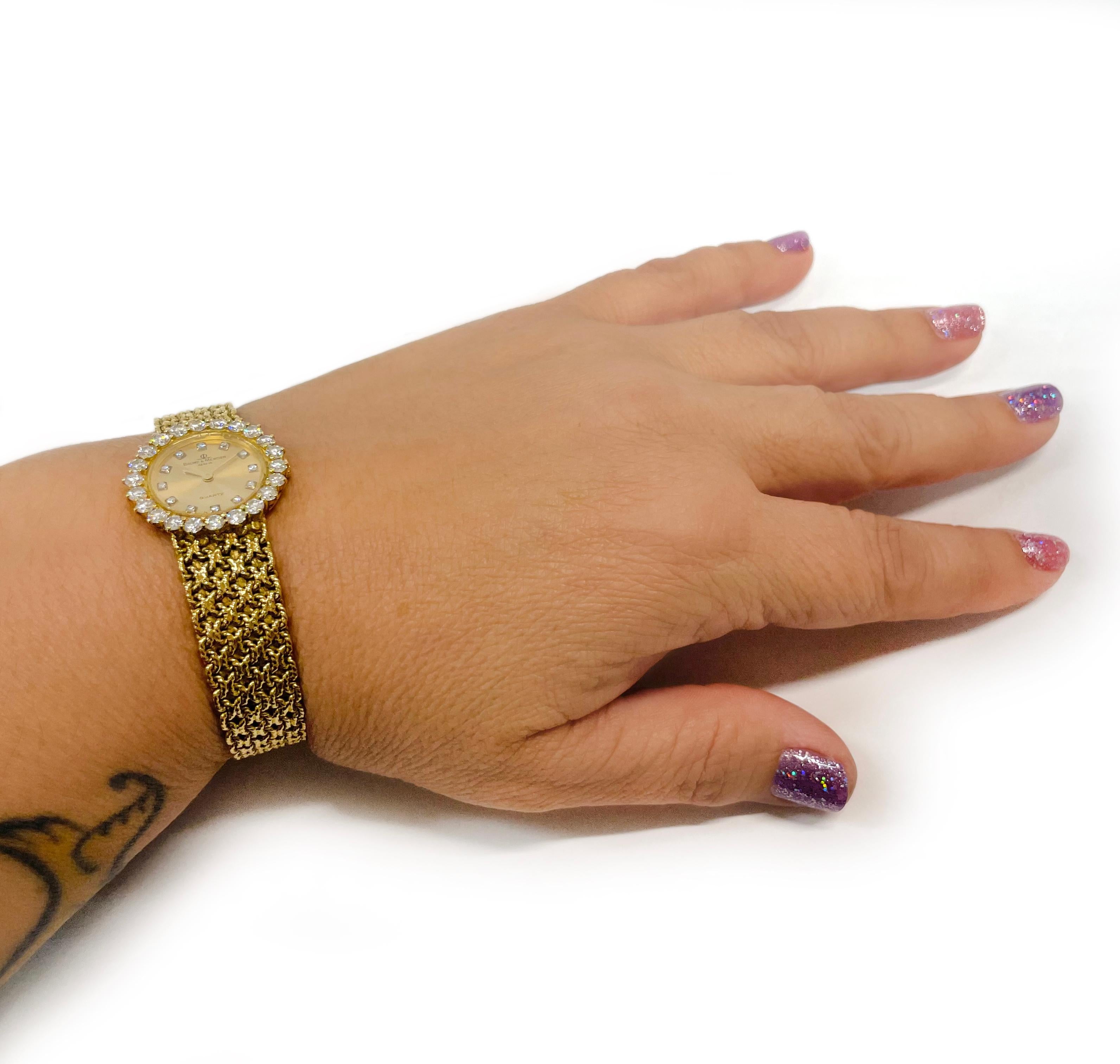 Women's Baume & Mercier Yellow Gold Diamond Wristwatch For Sale