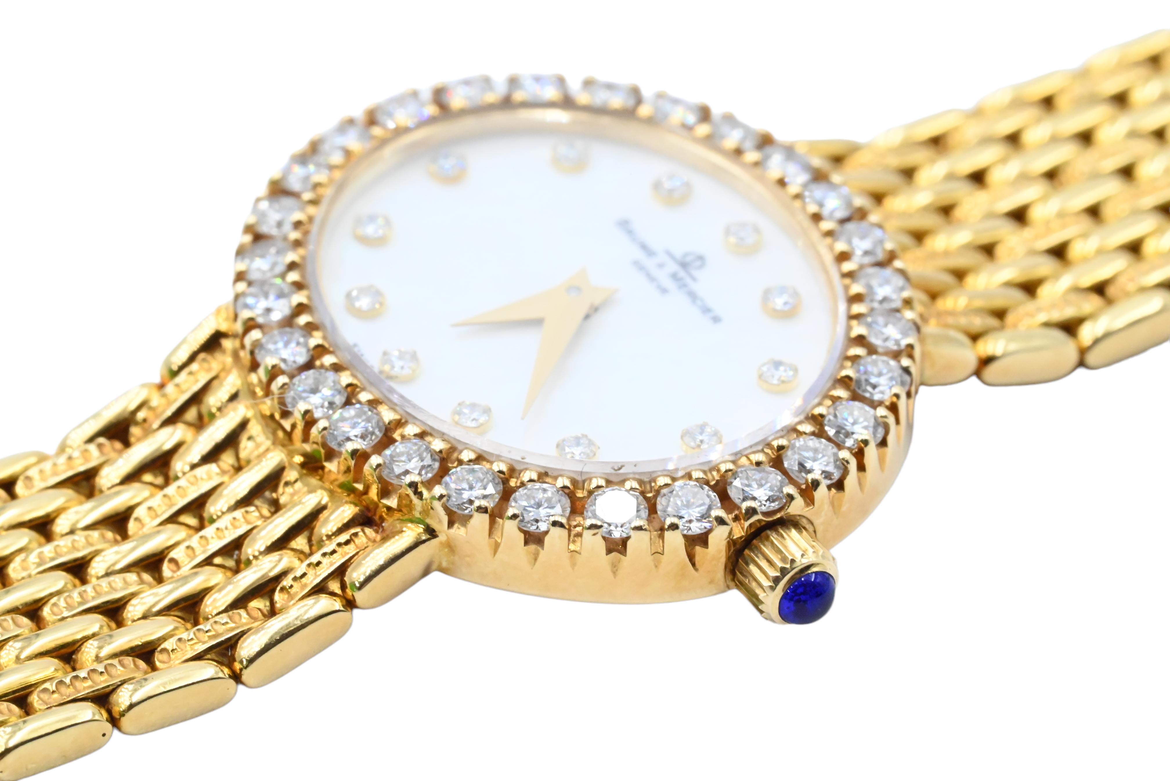 Baume Mercier Yellow Gold Mother-of-Pearl Diamond Dial and Bezel Wristwatch 2