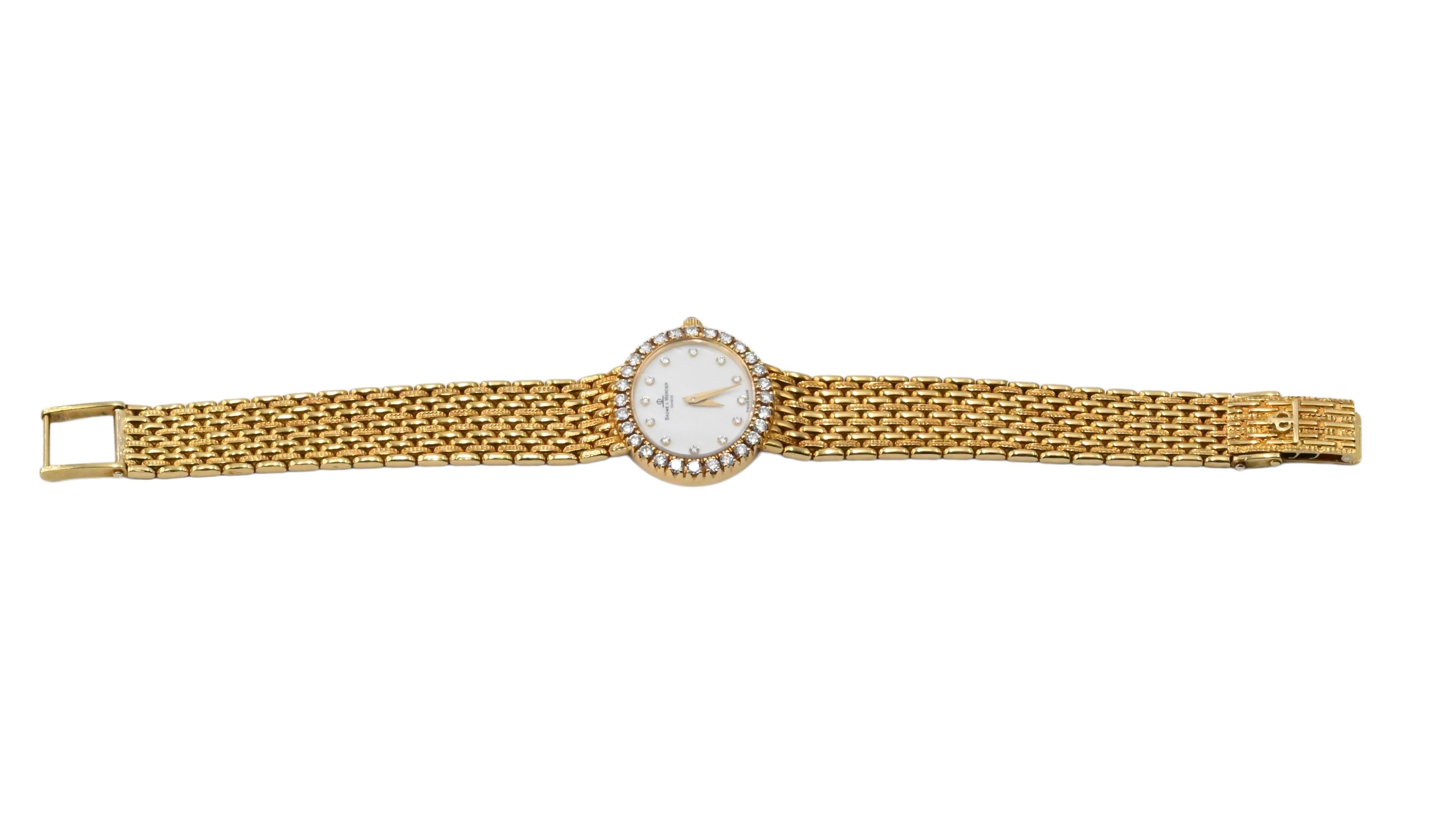 Baume Mercier Yellow Gold Mother-of-Pearl Diamond Dial and Bezel Wristwatch 3